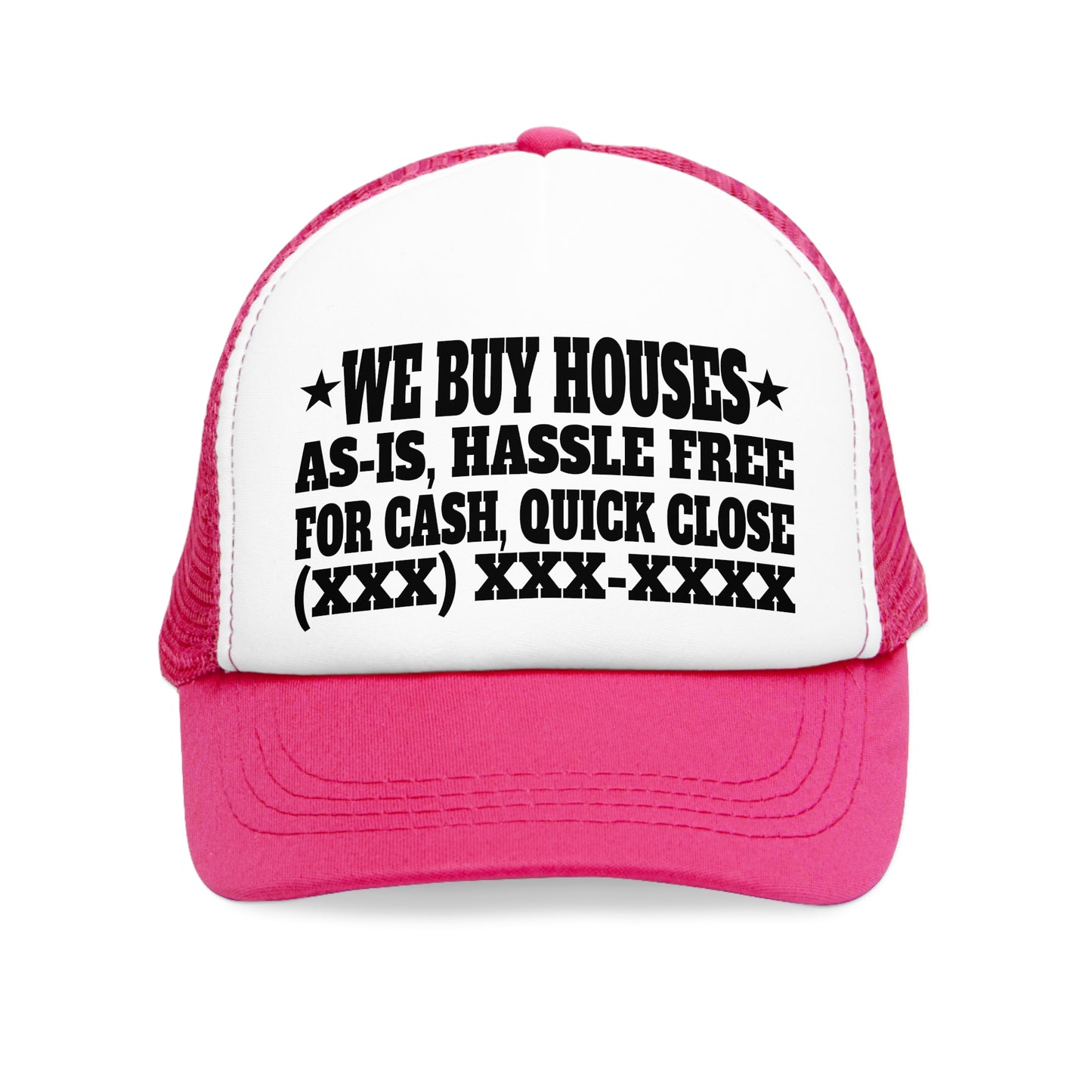 We Buy Houses As-Is, Hassle Free, For Cash, Quick Close Personalized Unisex Mesh Cap for Real Estate Investors, House Flippers, Wholesalers