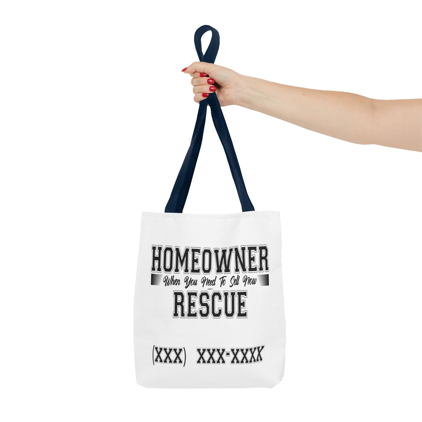 Homeowner Rescue Real Estate Investor Two-Sided White Tote Bag with Custom Phone Number