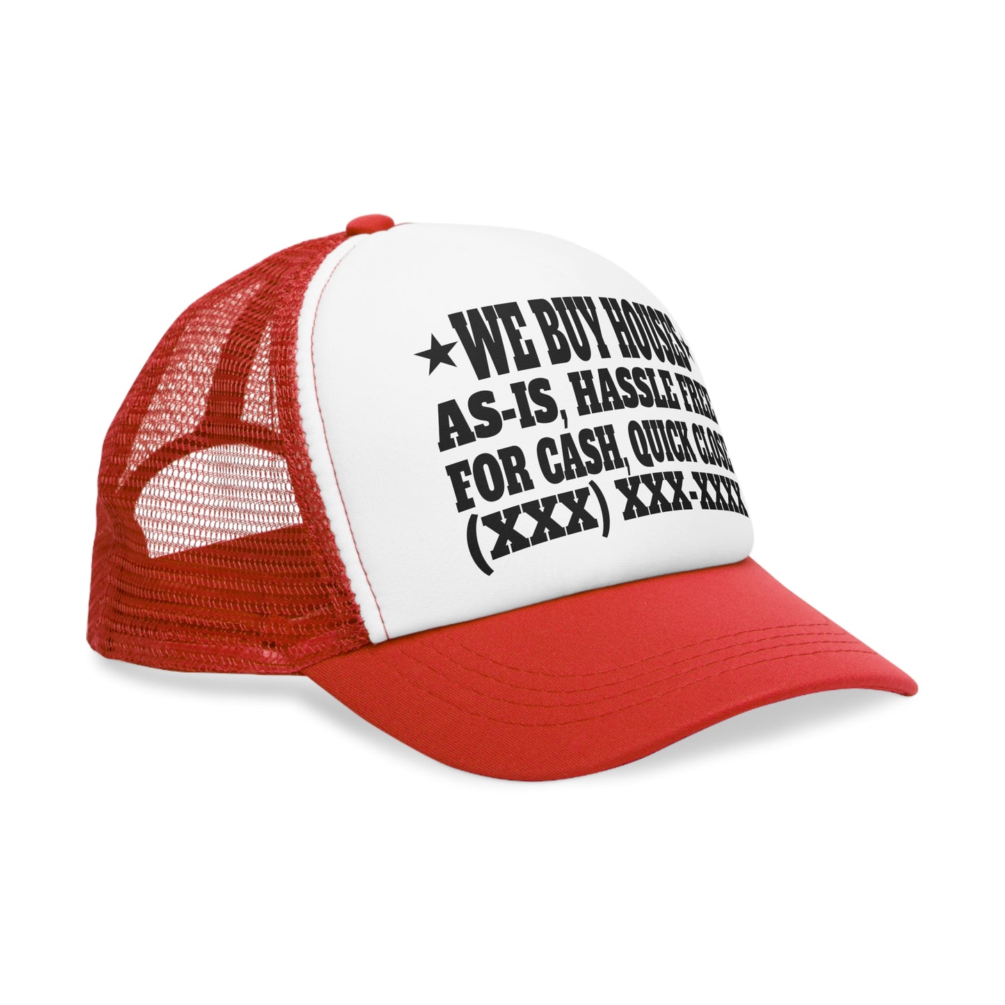 We Buy Houses As-Is, Hassle Free, For Cash, Quick Close Personalized Unisex Mesh Cap for Real Estate Investors, House Flippers, Wholesalers