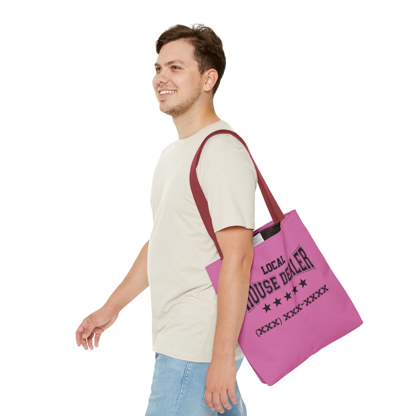 Local Five Star House Dealer Real Estate Investor Two-Sided Pink Tote Bag with Custom Phone Number