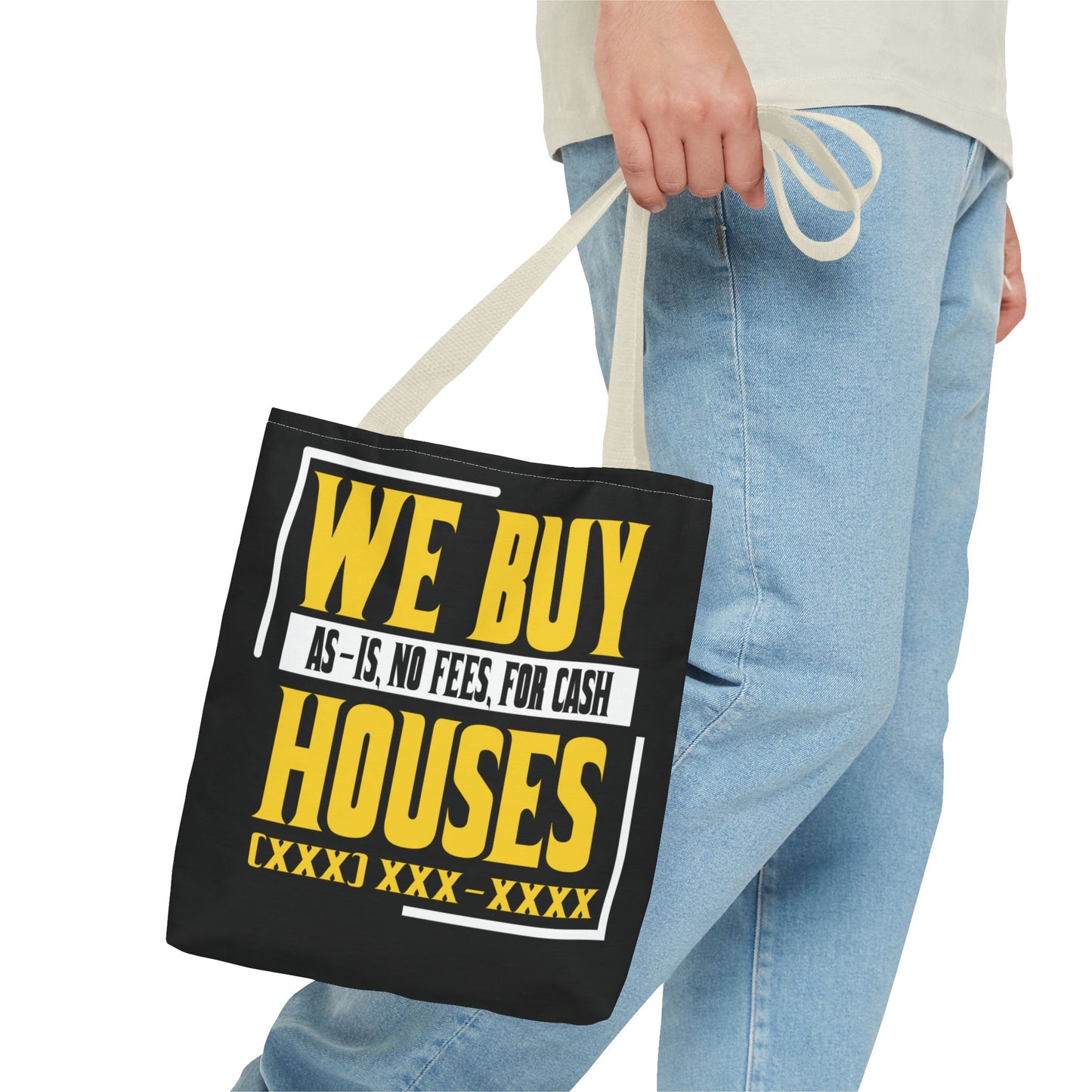 We Buy Houses As-Is, No Fees, For Cash Customized Black and Yellow Tote Bag for Real Estate Investors