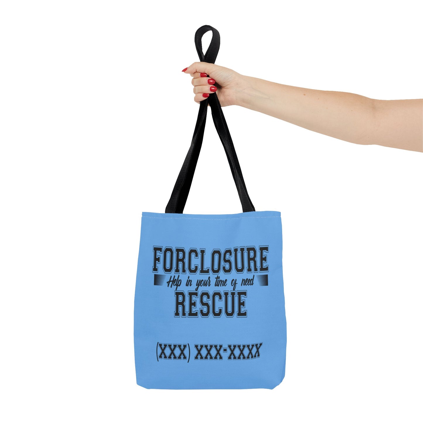 Foreclosure Rescue Real Estate Investor Two-Sided Blue Tote Bag with Custom Phone Number