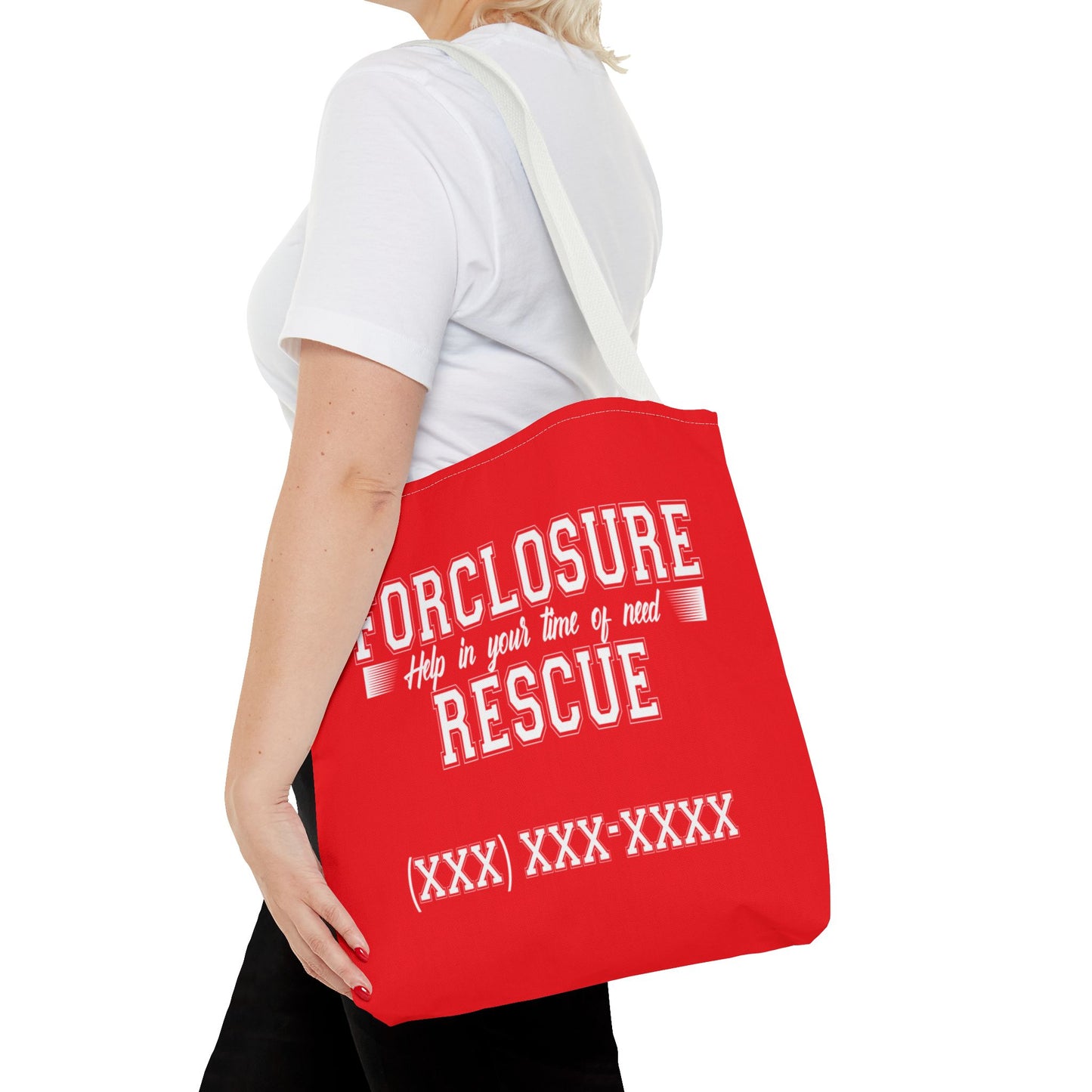 Foreclosure Rescue Real Estate Investor Two-Sided Red Tote Bag with Custom Phone Number