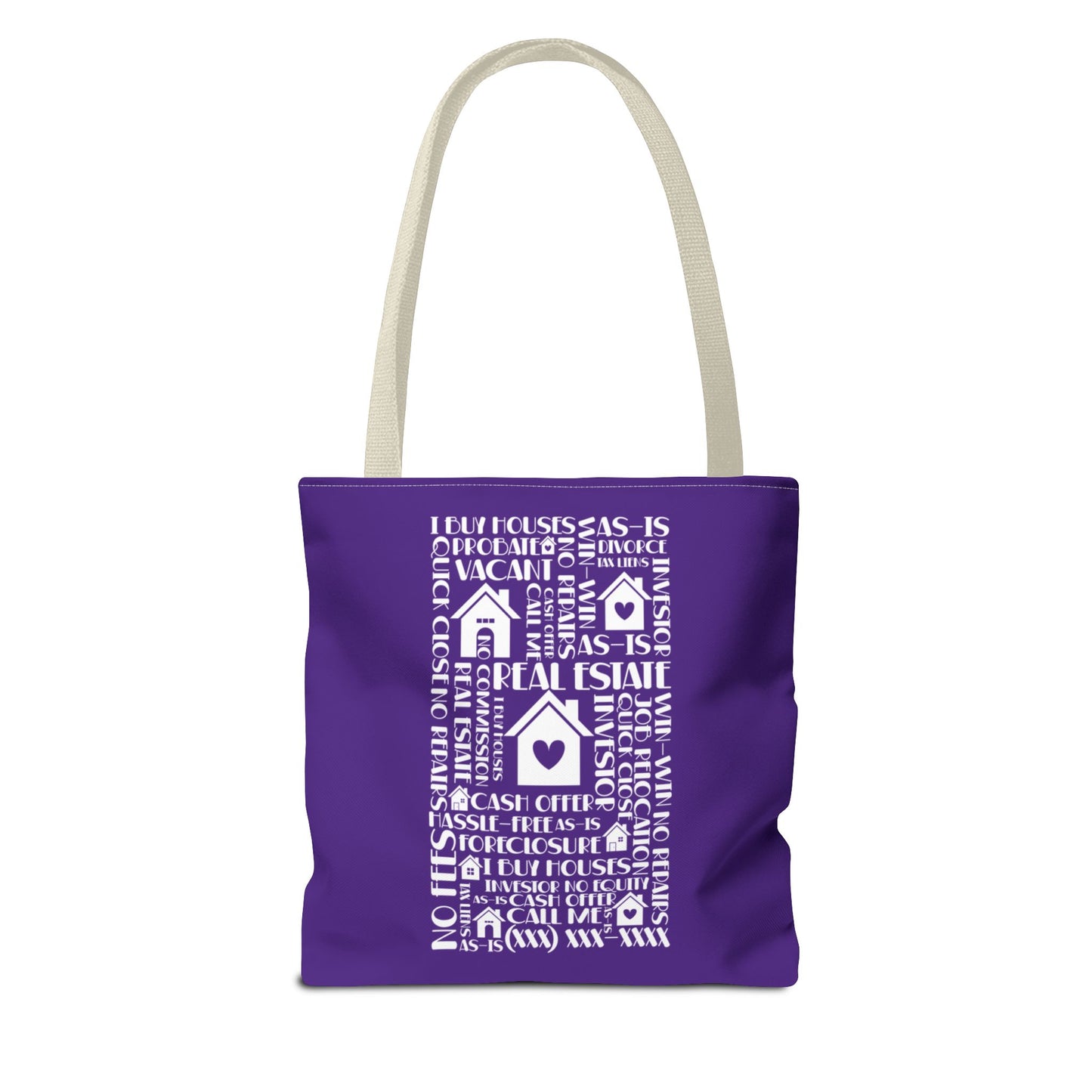 Real Estate Hustler Real Estate Investor Two-Sided Purple Tote Bag with Custom Phone Number