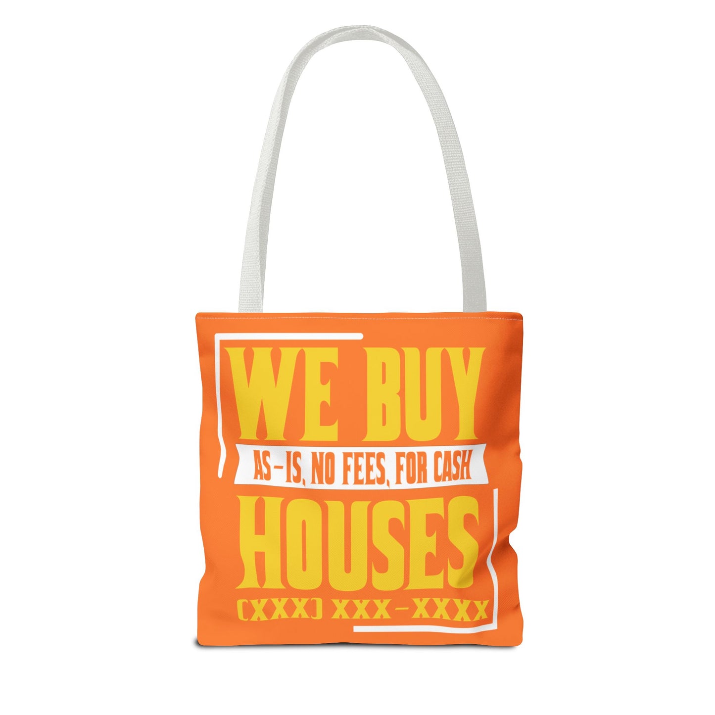 We Buy Houses As-Is, No Fees, For Cash Customized White and Yellow Tote Bag for Real Estate Investors