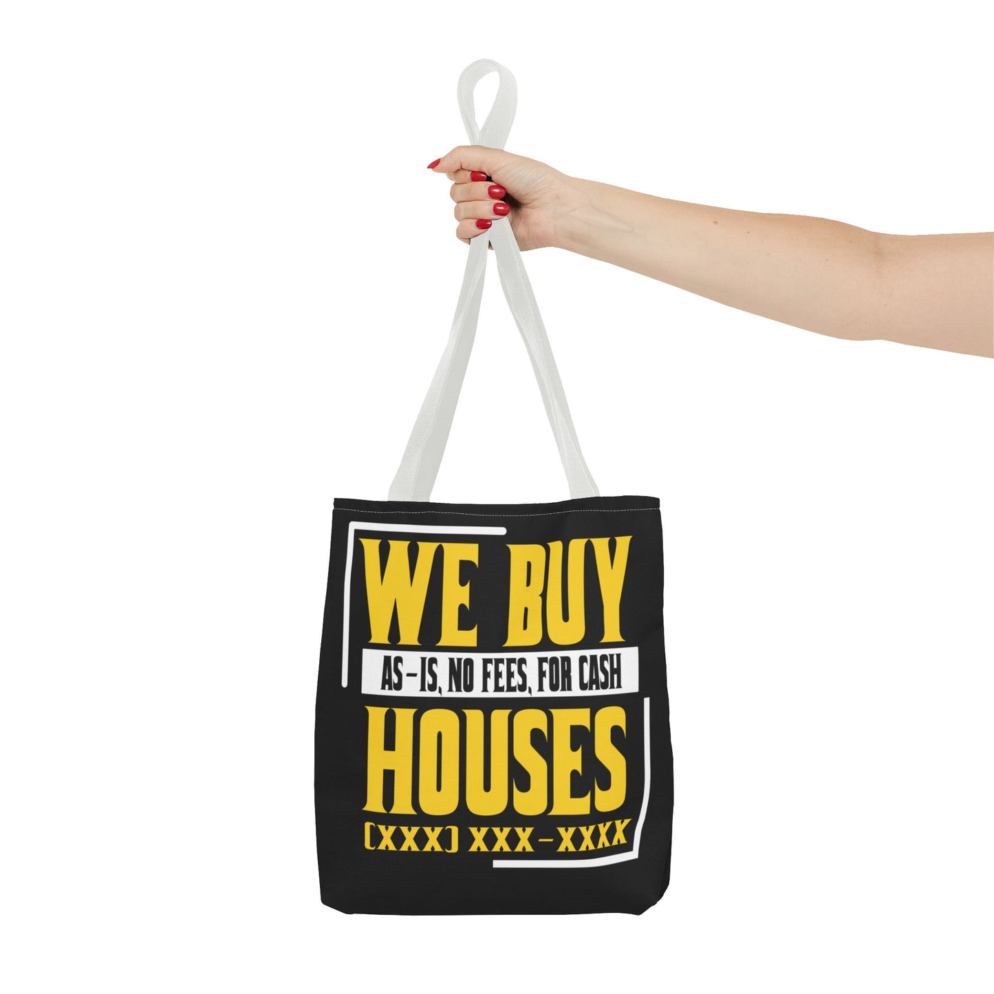 We Buy Houses As-Is, No Fees, For Cash Customized Black and Yellow Tote Bag for Real Estate Investors