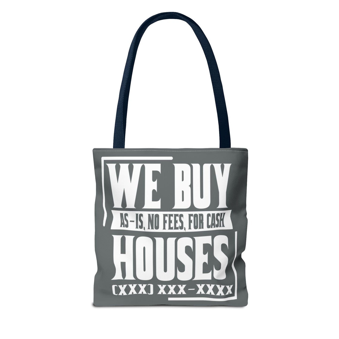 We Buy Houses As-Is, No Fees, For Cash Customized White and Gray Tote Bag for Real Estate Investors