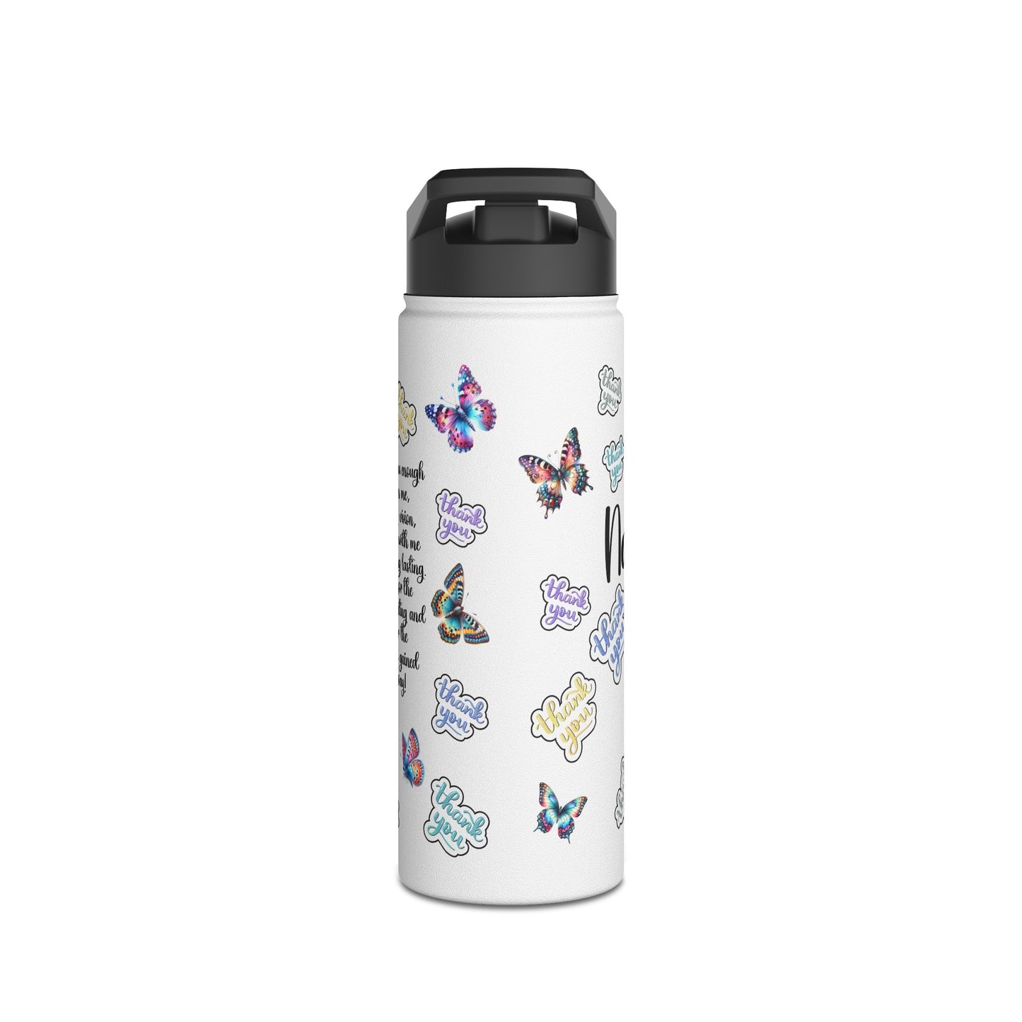 I can't Thank You Enough Butterfly Stainless Steel Water Bottle, Standard Lid Thank You, Appreciation Gift for Private Money Lenders, Partners and Real Estate Investor Supporters