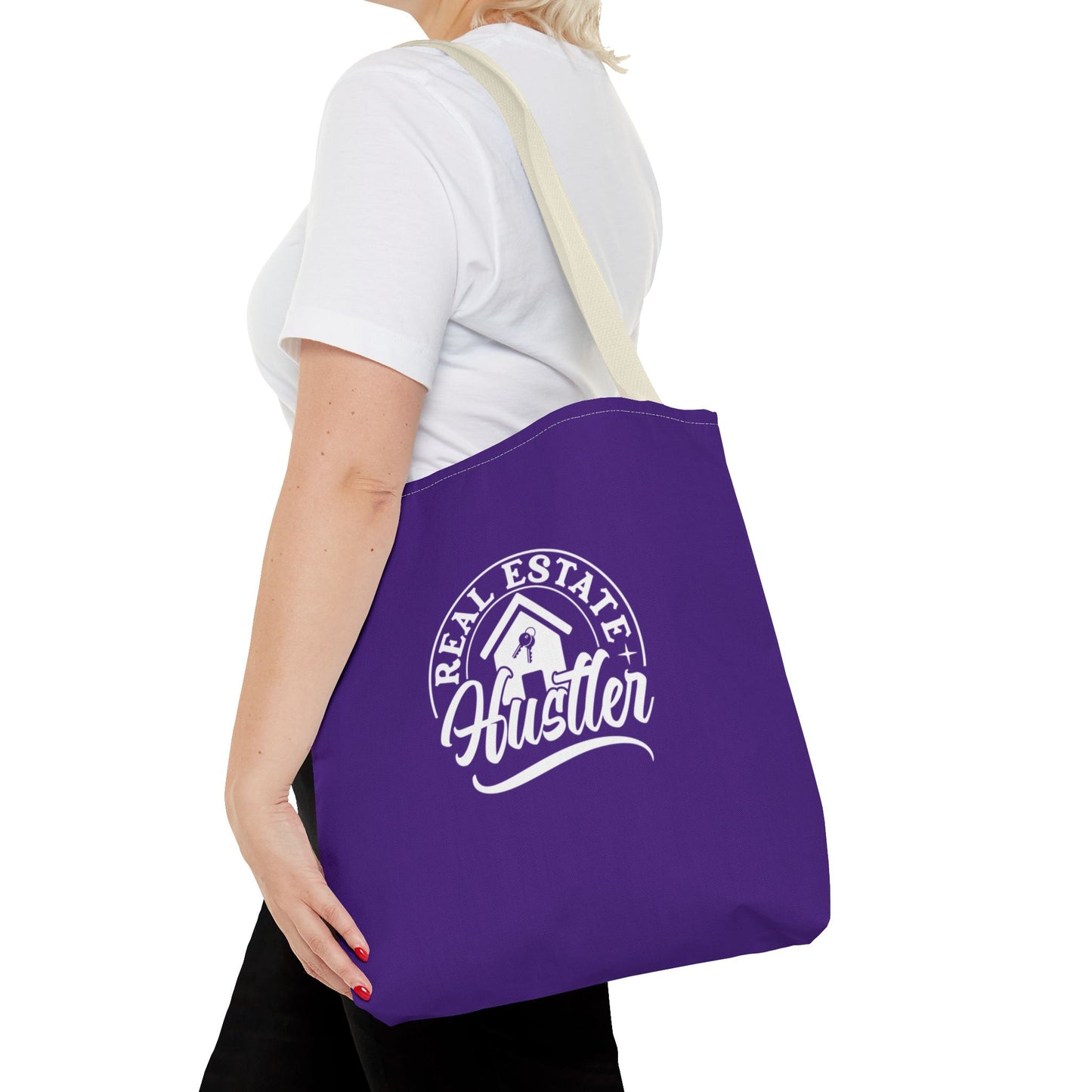 Real Estate Hustler Real Estate Investor Two-Sided Purple Tote Bag with Custom Phone Number