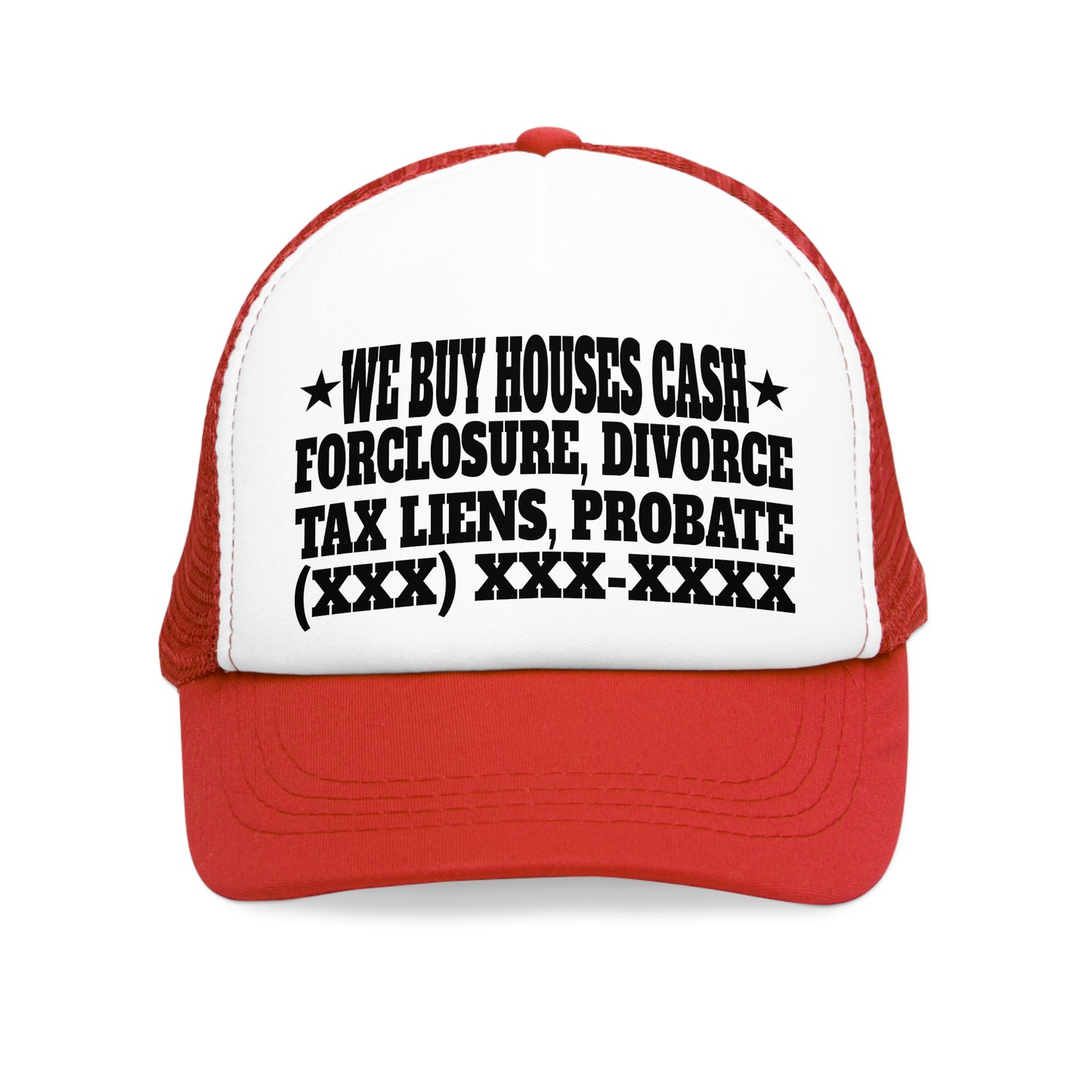 We Buy Houses Foreclosure Divorce Tax Liens Probate Personalized Mesh Cap for Real Estate Investors, House Flippers, Wholesalers