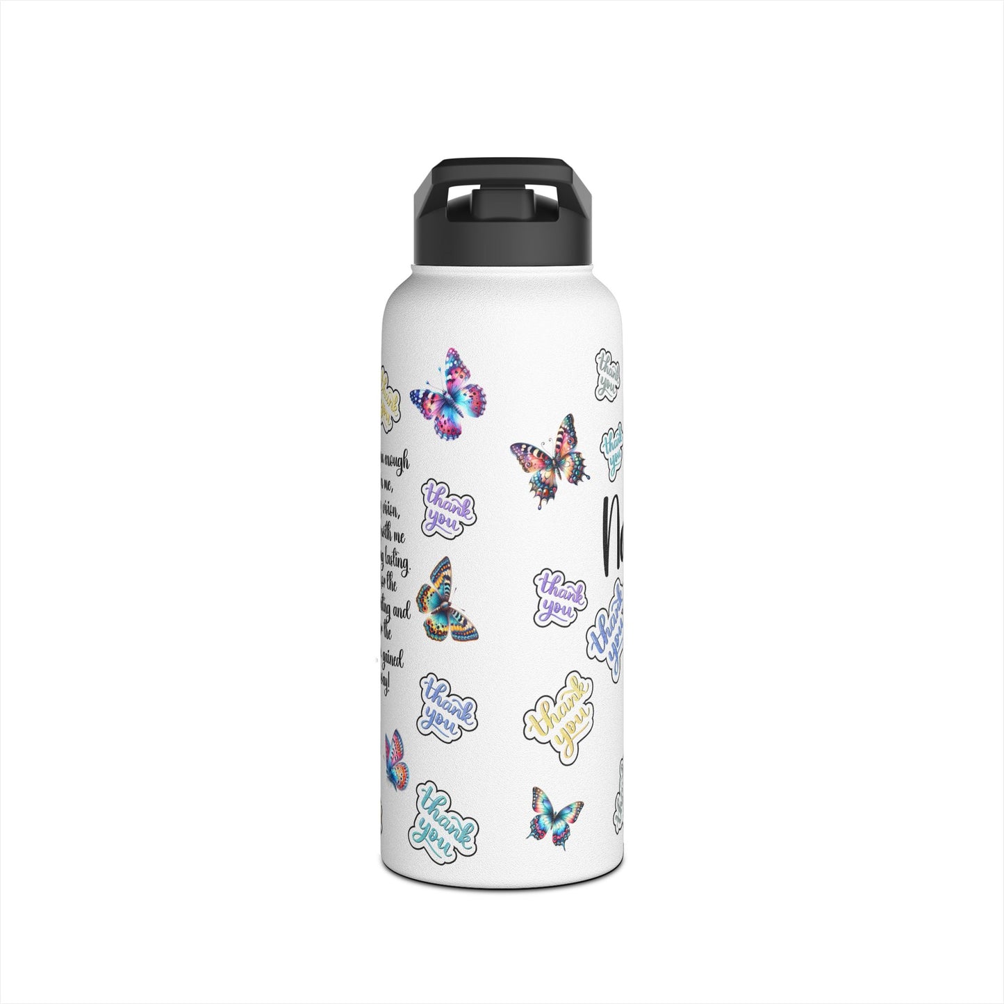 I can't Thank You Enough Butterfly Stainless Steel Water Bottle, Standard Lid Thank You, Appreciation Gift for Private Money Lenders, Partners and Real Estate Investor Supporters