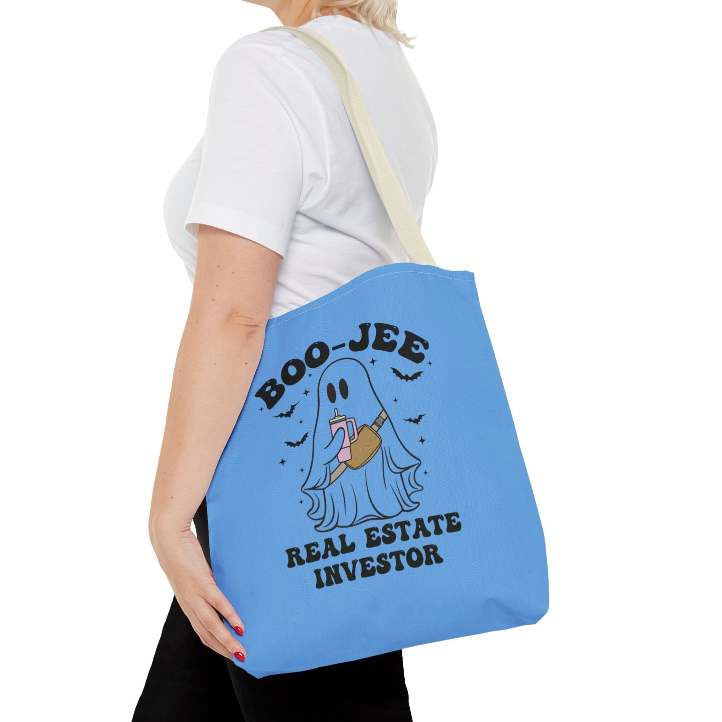 Boo_Jee Real Estate Investor Halloween Two-Sided Blue Tote Bag with Custom Phone Number