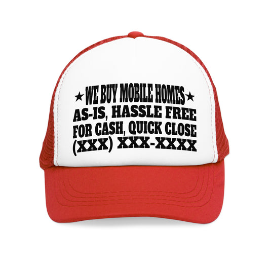 We Buy Mobile Homes As-Is Hassle Free For Cash Quick Close Personalized Mesh Cap for Real Estate Investors, House Flippers, Wholesalers