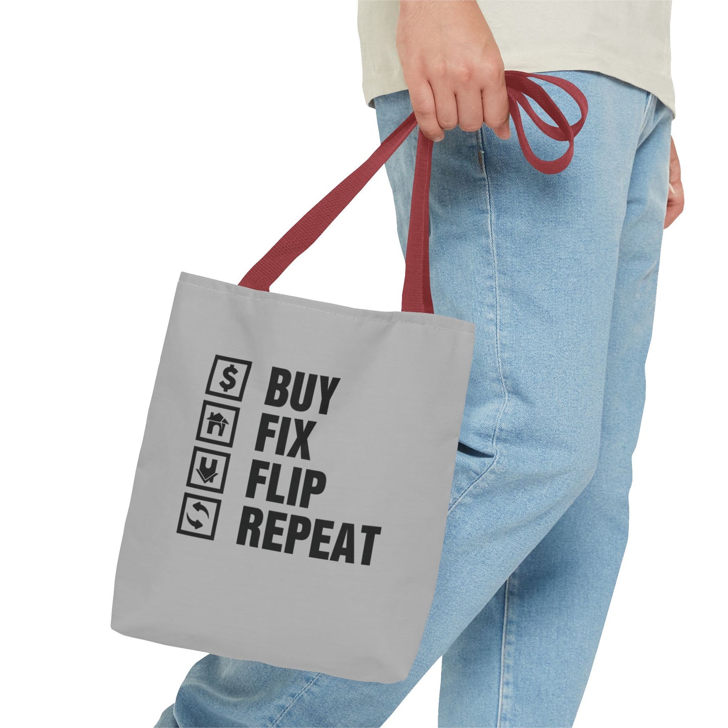 Buy Fix Flip Repeat Real Estate Investor Gray Two-Sided Tote Bag with Custom Phone Number