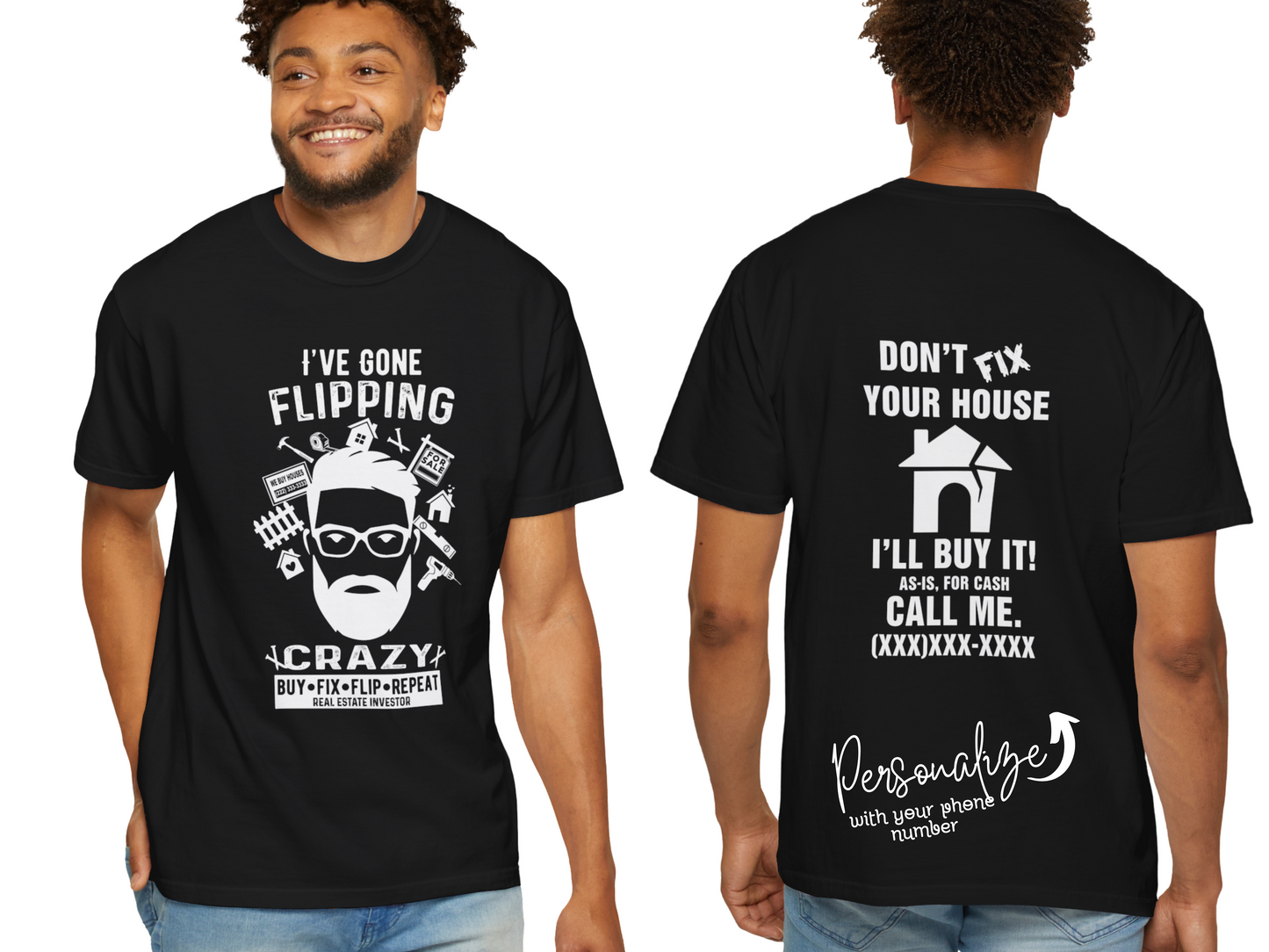 I've Gone Flipping Crazy Bearded man Real Estate Investor Unisex Garment-Dyed T-shirt for House Flippers, House Wholesalers, Men