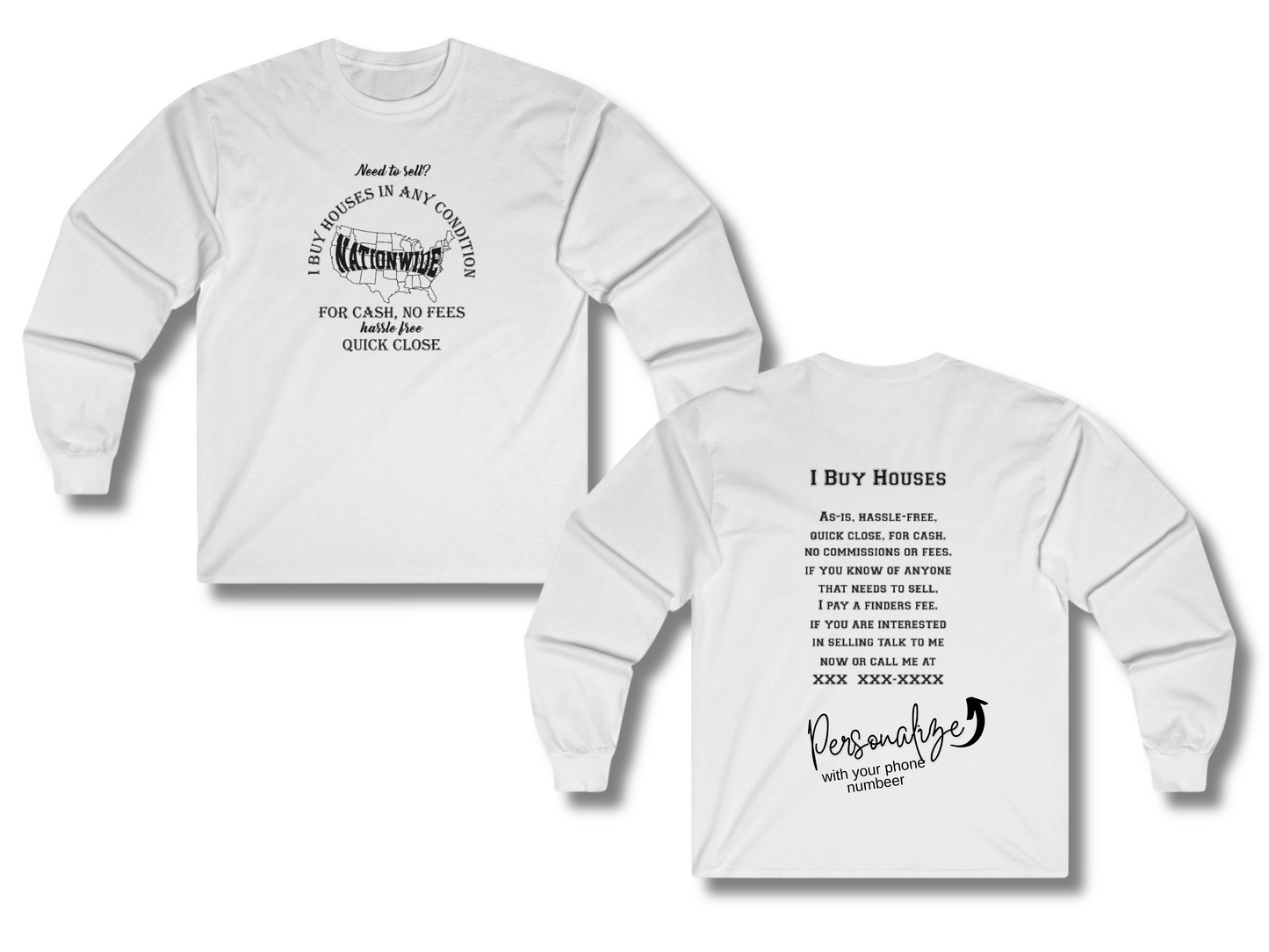 I Buy Houses Nationwide Real Estate Investor Unisex Ultra Cotton Long Sleeve Tee for Wholesalers