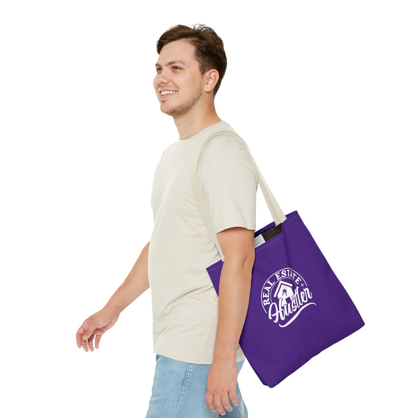 Real Estate Hustler Real Estate Investor Two-Sided Purple Tote Bag with Custom Phone Number