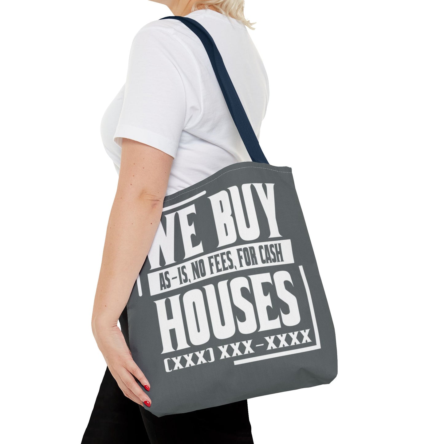 We Buy Houses As-Is, No Fees, For Cash Customized White and Gray Tote Bag for Real Estate Investors