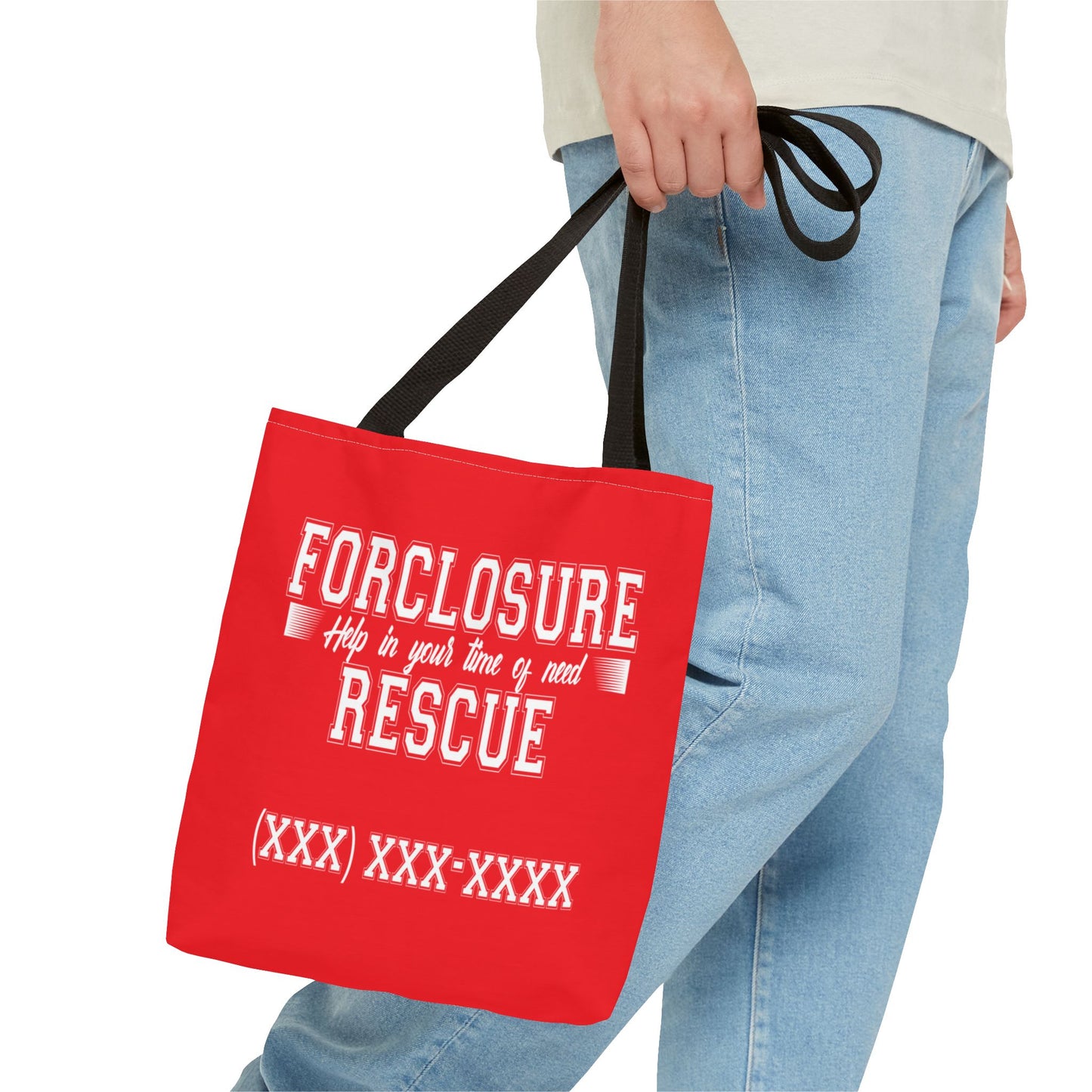 Foreclosure Rescue Real Estate Investor Two-Sided Red Tote Bag with Custom Phone Number