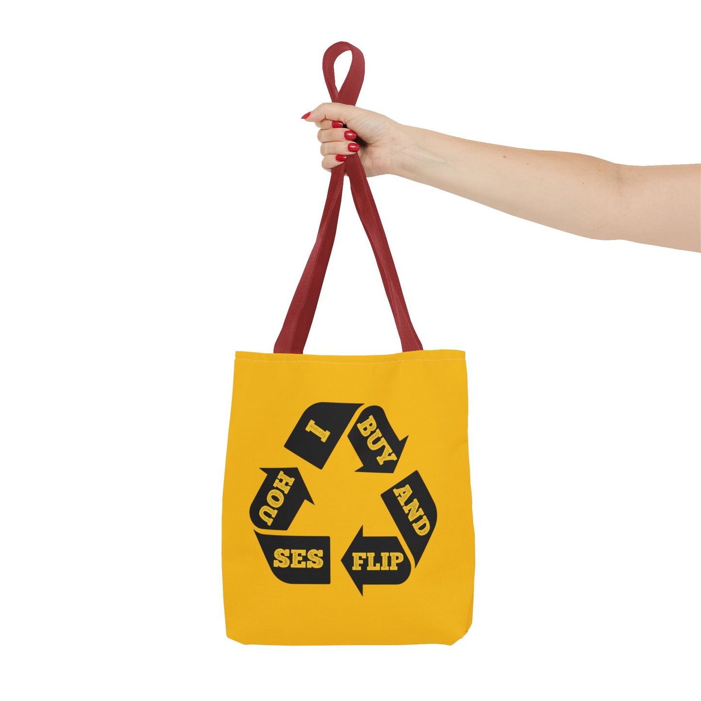 I Buy and Flip Houses to Buy Real Estate Investor Two-Sided Black & Yellow Tote Bag with Custom Phone Number