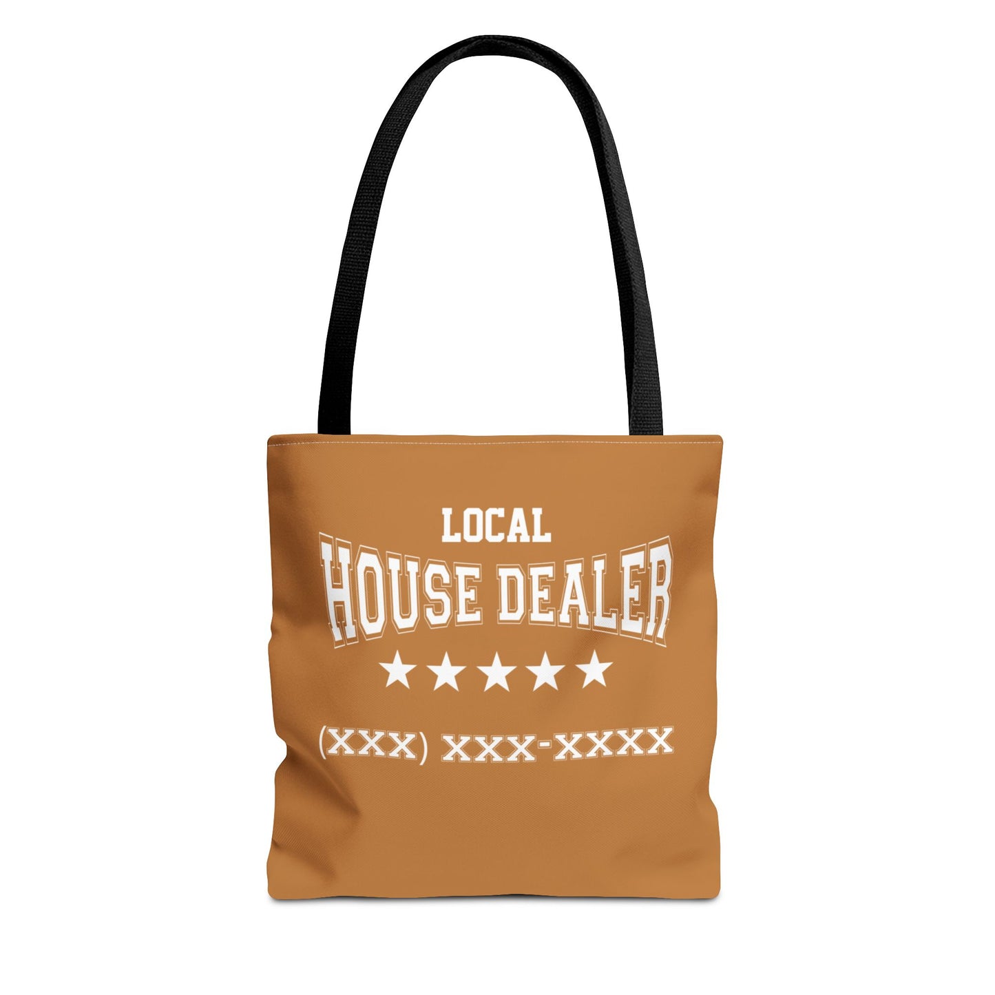 Local Five Star House Dealer Real Estate Investor Two-Sided Brown Tote Bag with Custom Phone Number