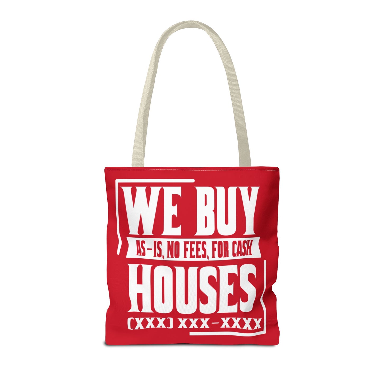 We Buy Houses As-Is, No Fees, For Cash Customized White and Red Tote Bag for Real Estate Investors