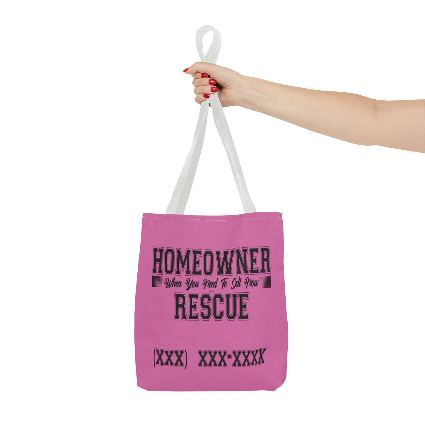 Homeowner Rescue Real Estate Investor Two-Sided Pink Tote Bag with Custom Phone Number