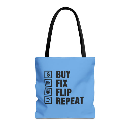 Buy Fix Flip Repeat Real Estate Investor Two-Sided Blue Tote Bag with Custom Phone Number