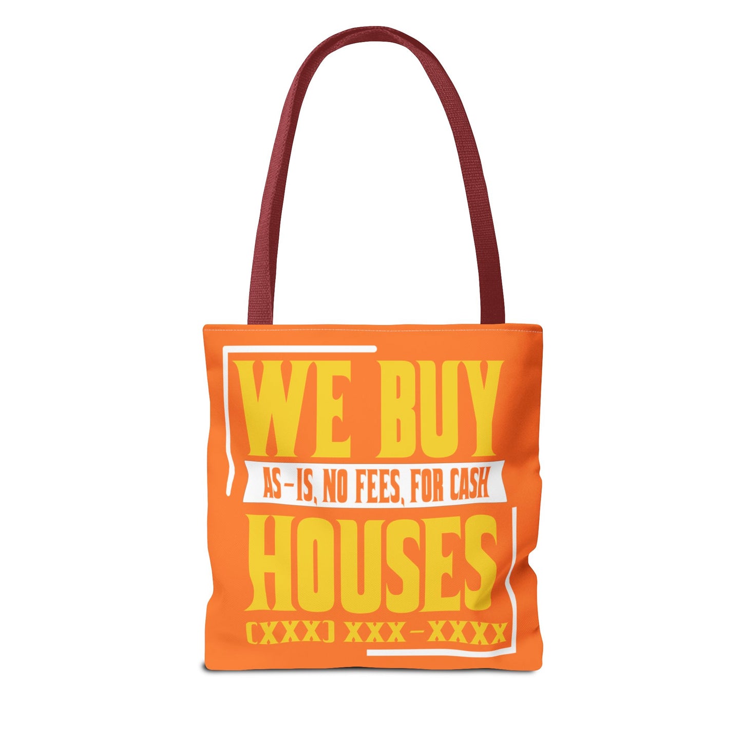 We Buy Houses As-Is, No Fees, For Cash Customized White and Yellow Tote Bag for Real Estate Investors