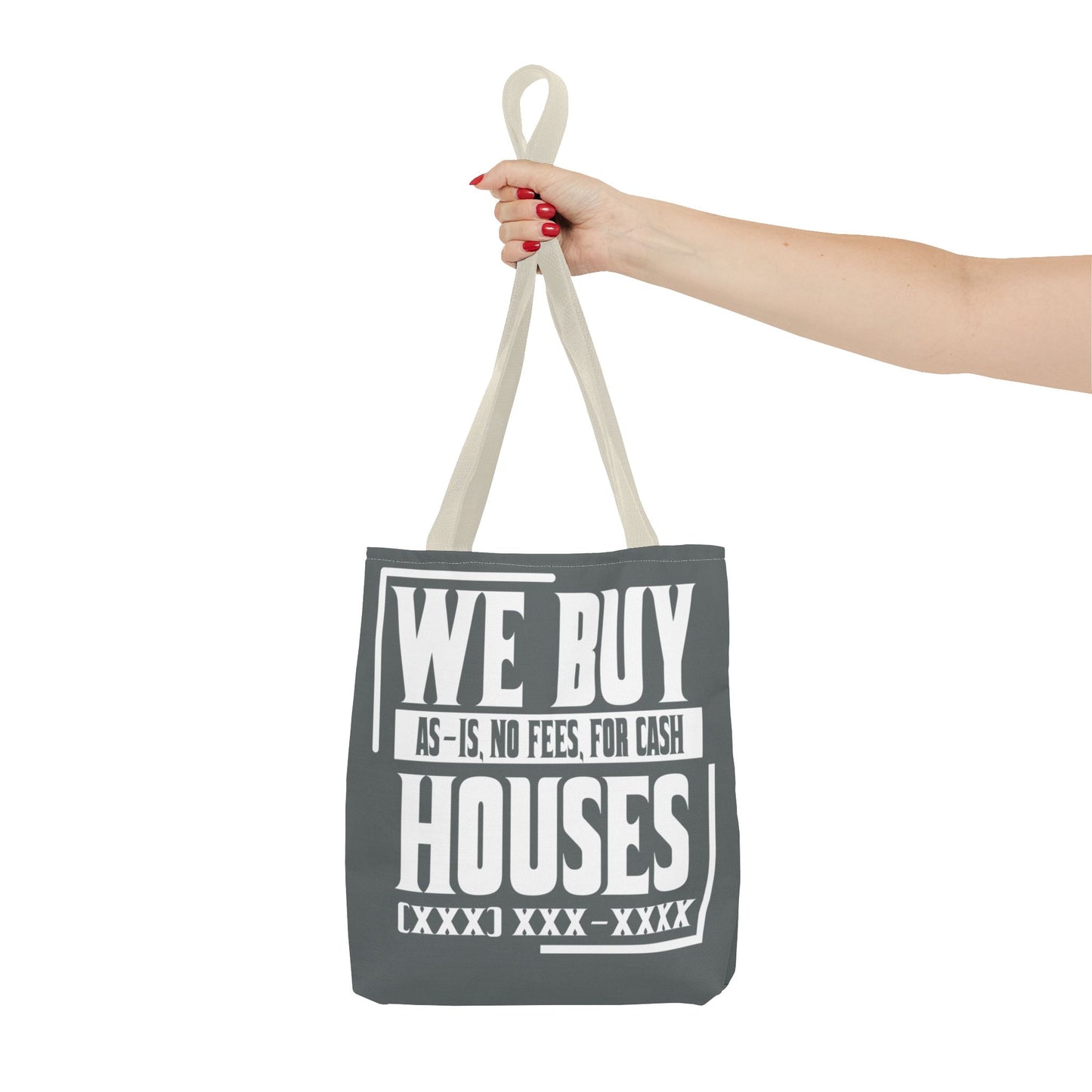 We Buy Houses As-Is, No Fees, For Cash Customized White and Gray Tote Bag for Real Estate Investors