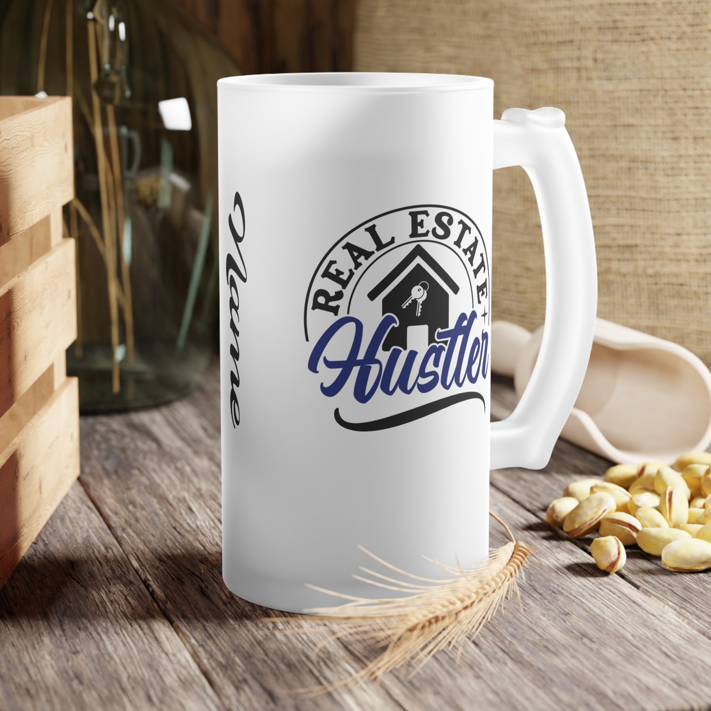 Real Estate Hustler Frosted Glass Mug Real Estate Investor, House Flipper, Gift of Appreciation