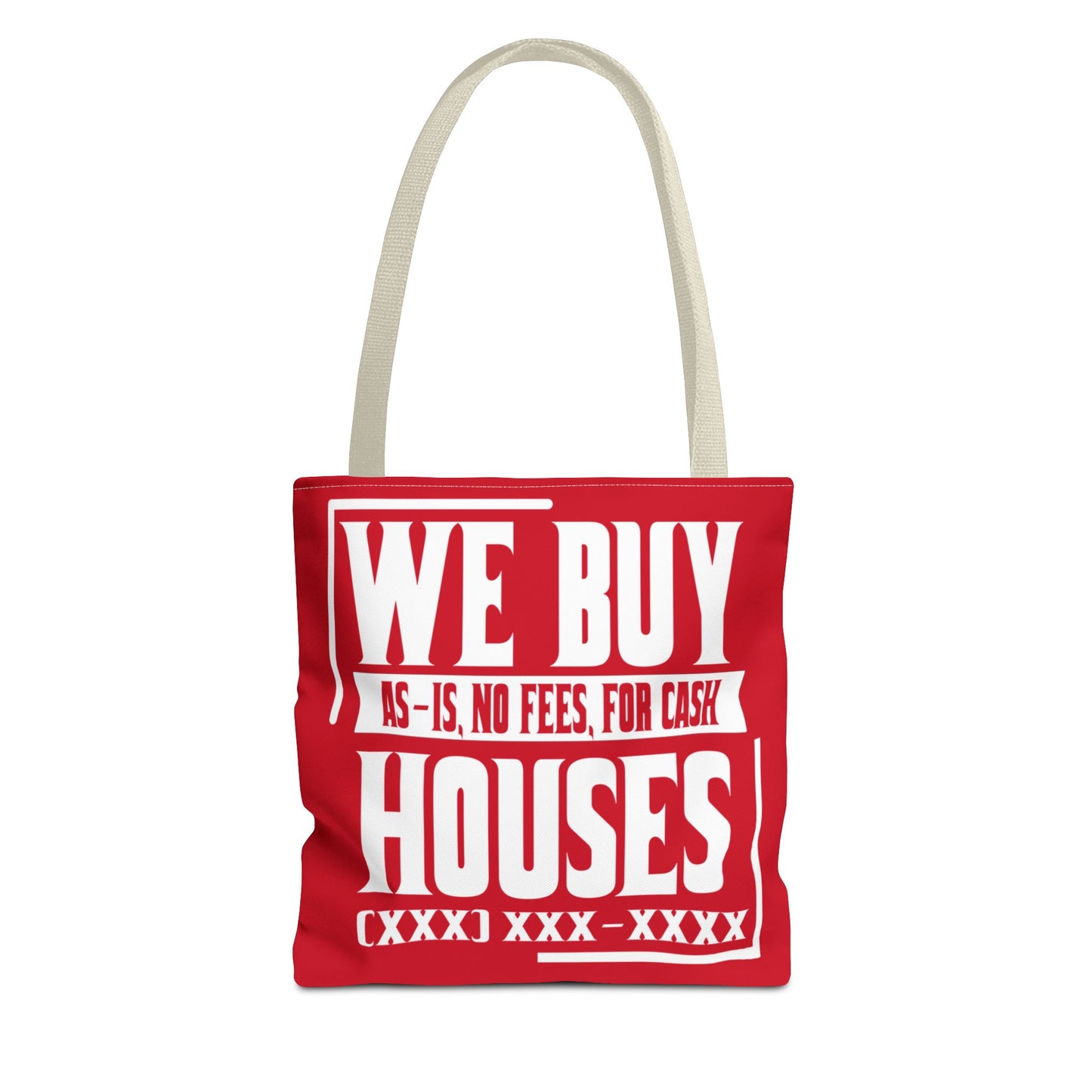 We Buy Houses As-Is, No Fees, For Cash Customized White and Red Tote Bag for Real Estate Investors