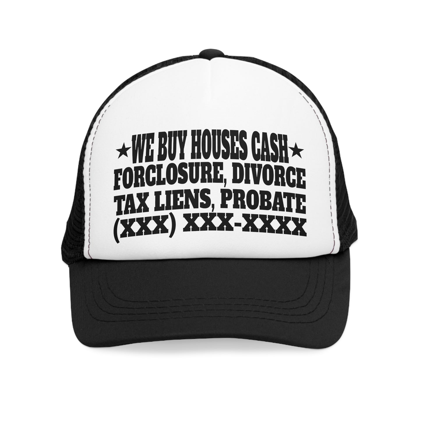 We Buy Houses Foreclosure Divorce Tax Liens Probate Personalized Mesh Cap for Real Estate Investors, House Flippers, Wholesalers