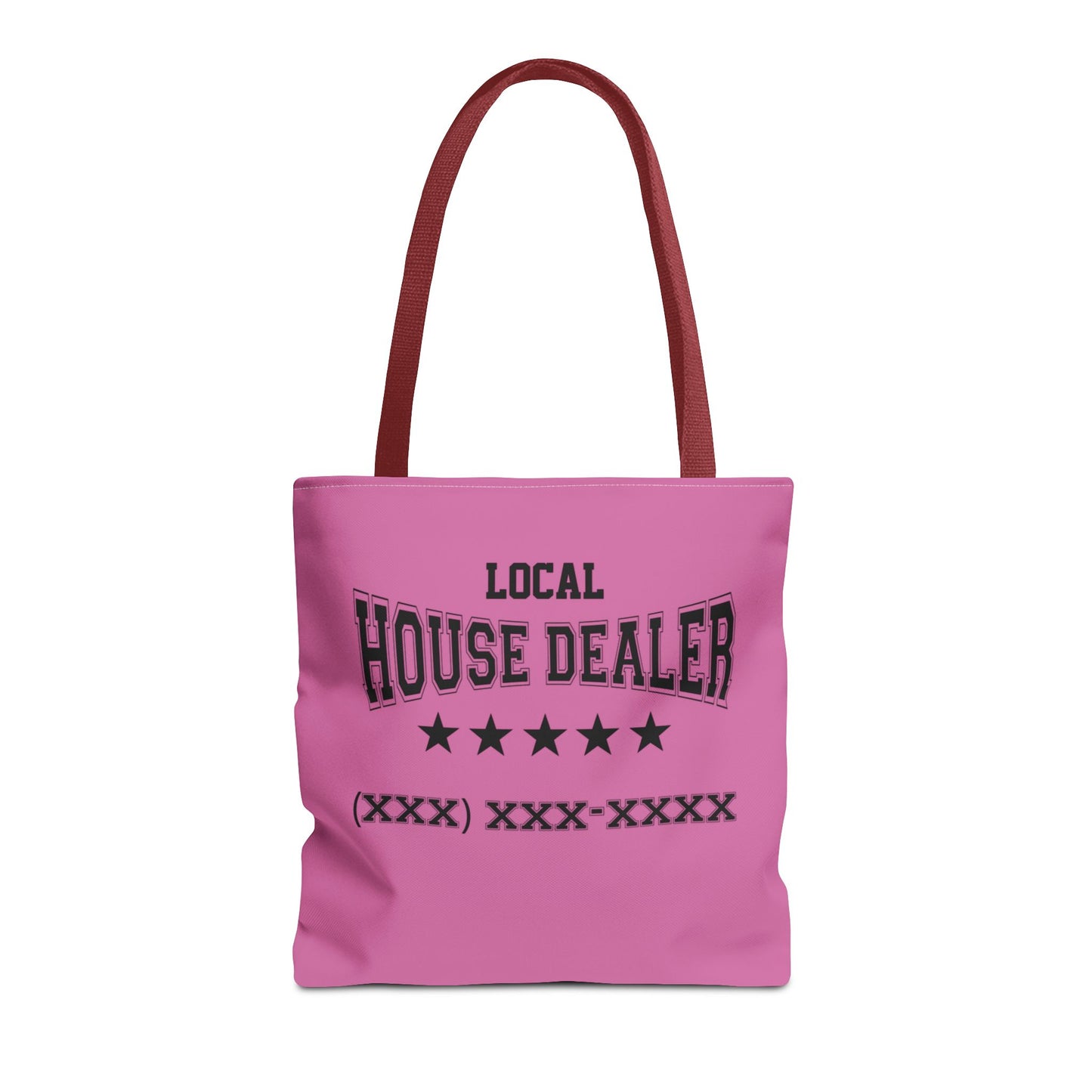 Local Five Star House Dealer Real Estate Investor Two-Sided Pink Tote Bag with Custom Phone Number