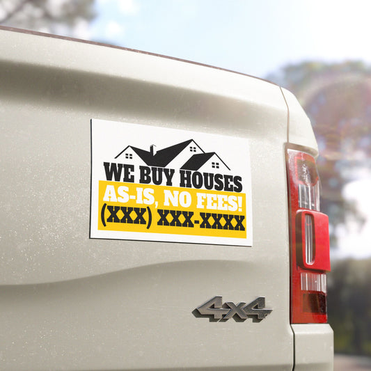 We Buy Houses As-Is, No Fees Real Estate Investor and Wholesaler Black and Yellow Car Magnets for Hot Leads