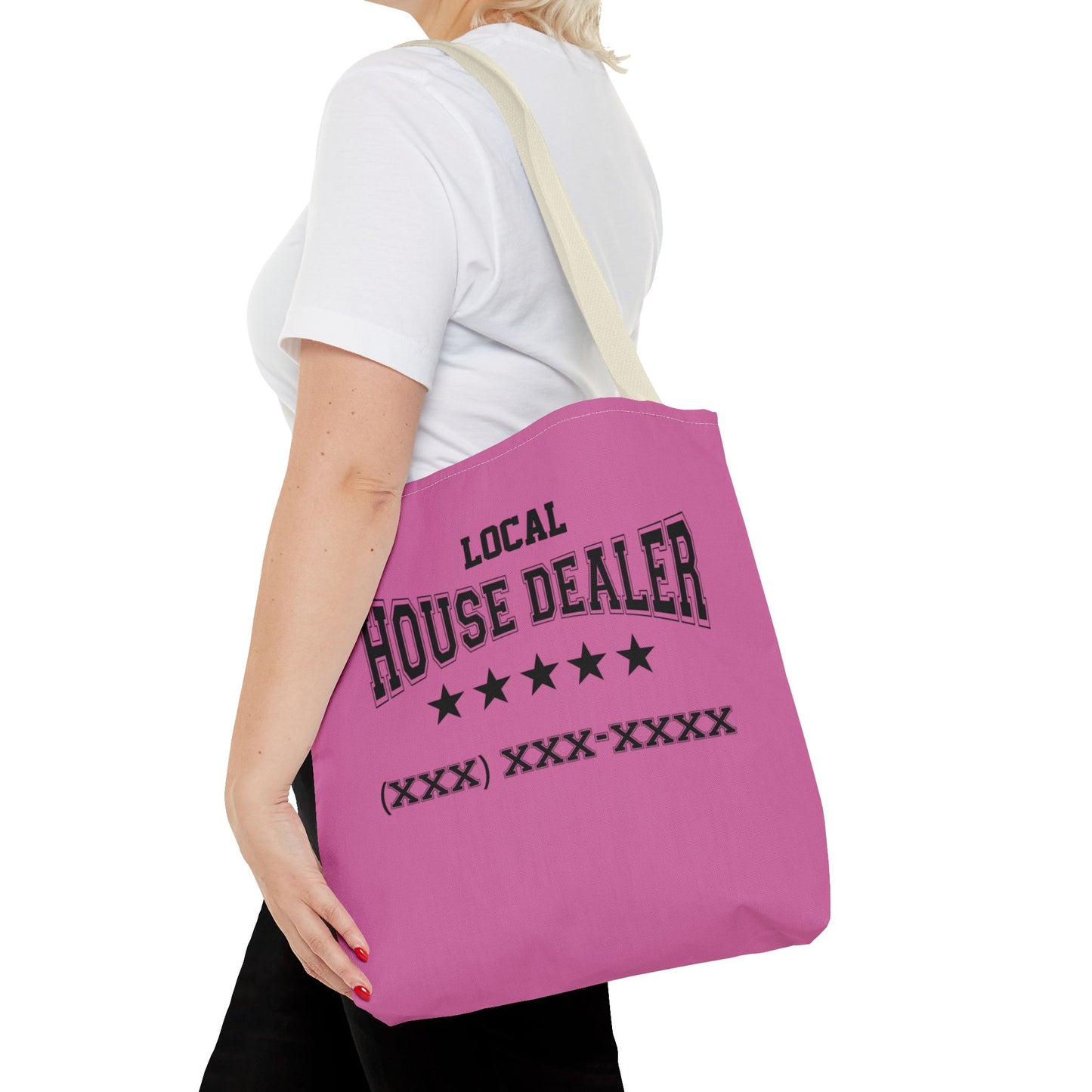 Local Five Star House Dealer Real Estate Investor Two-Sided Pink Tote Bag with Custom Phone Number