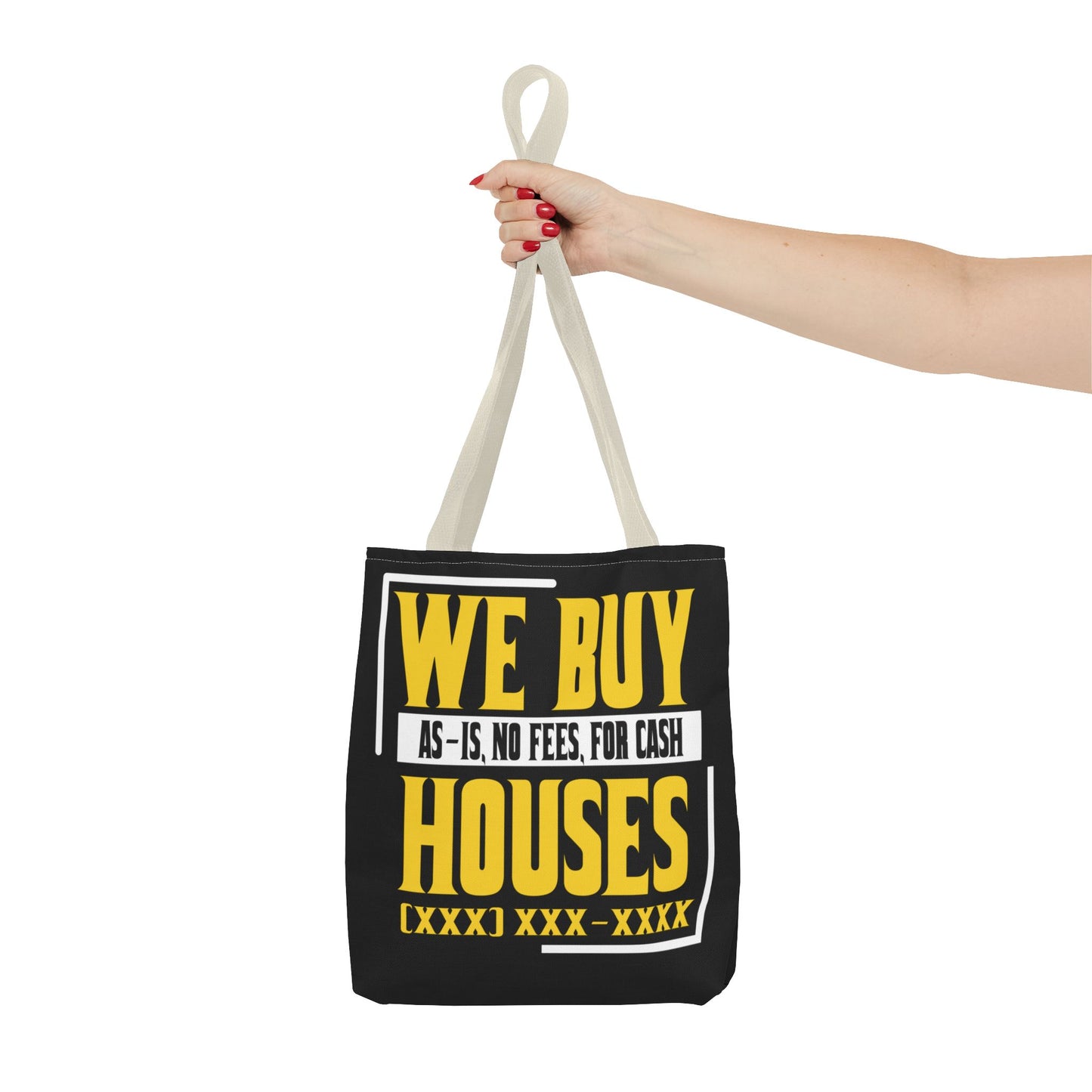 We Buy Houses As-Is, No Fees, For Cash Customized Black and Yellow Tote Bag for Real Estate Investors