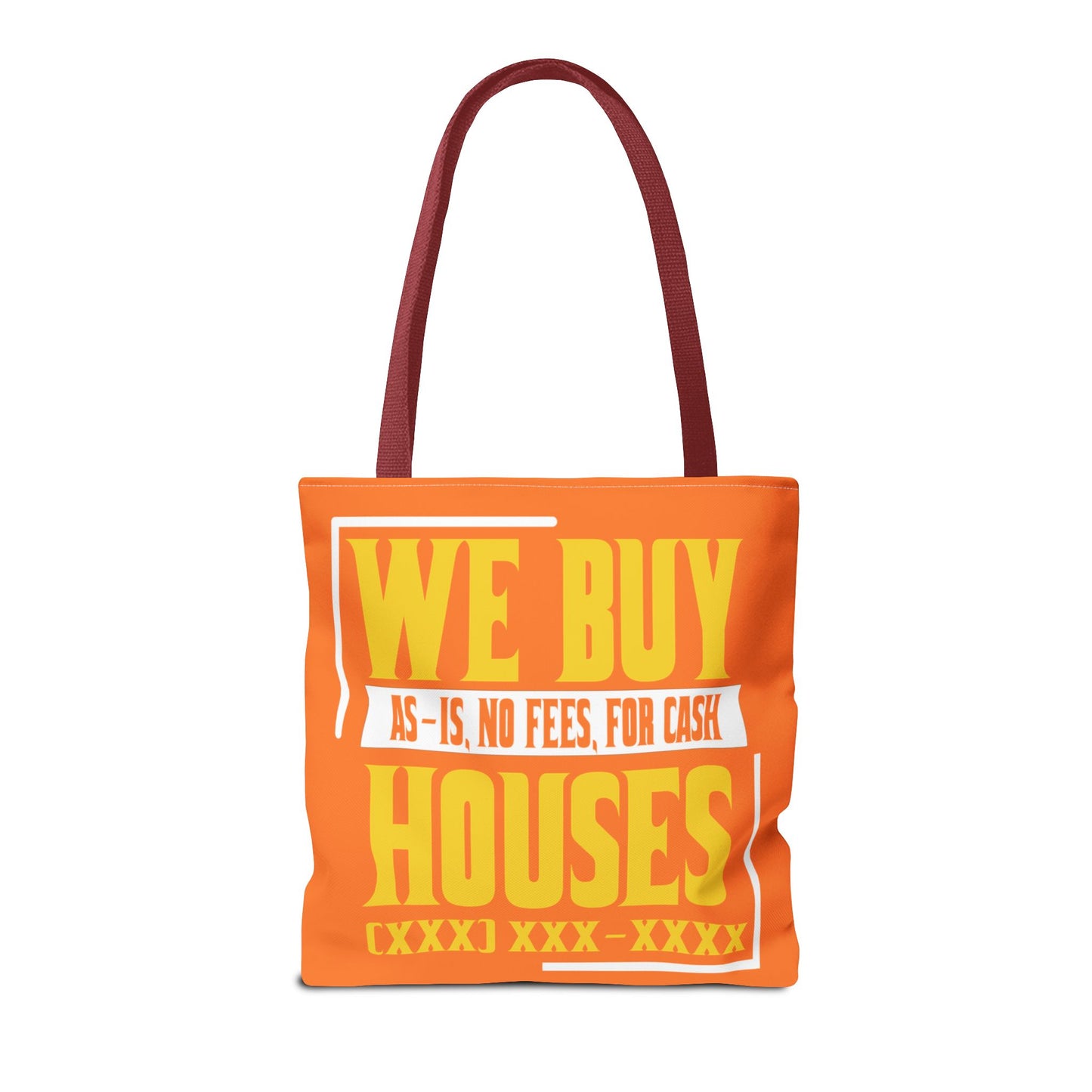 We Buy Houses As-Is, No Fees, For Cash Customized White and Yellow Tote Bag for Real Estate Investors