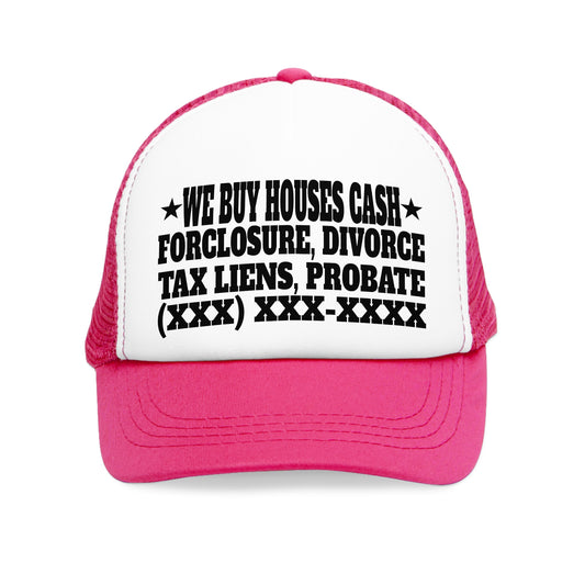 We Buy Houses Foreclosure Divorce Tax Liens Probate Personalized Mesh Cap for Real Estate Investors, House Flippers, Wholesalers