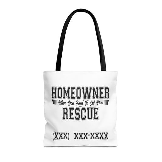 Homeowner Rescue Real Estate Investor Two-Sided White Tote Bag with Custom Phone Number