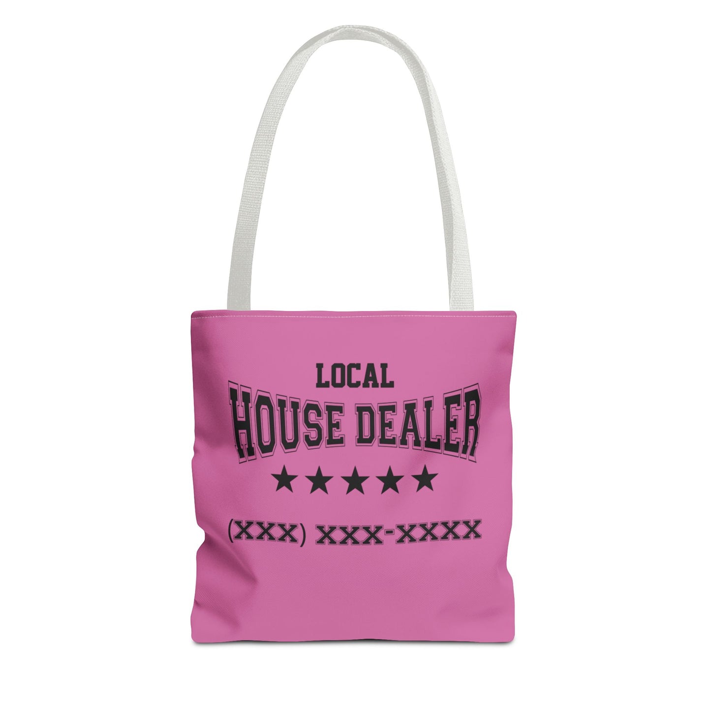 Local Five Star House Dealer Real Estate Investor Two-Sided Pink Tote Bag with Custom Phone Number