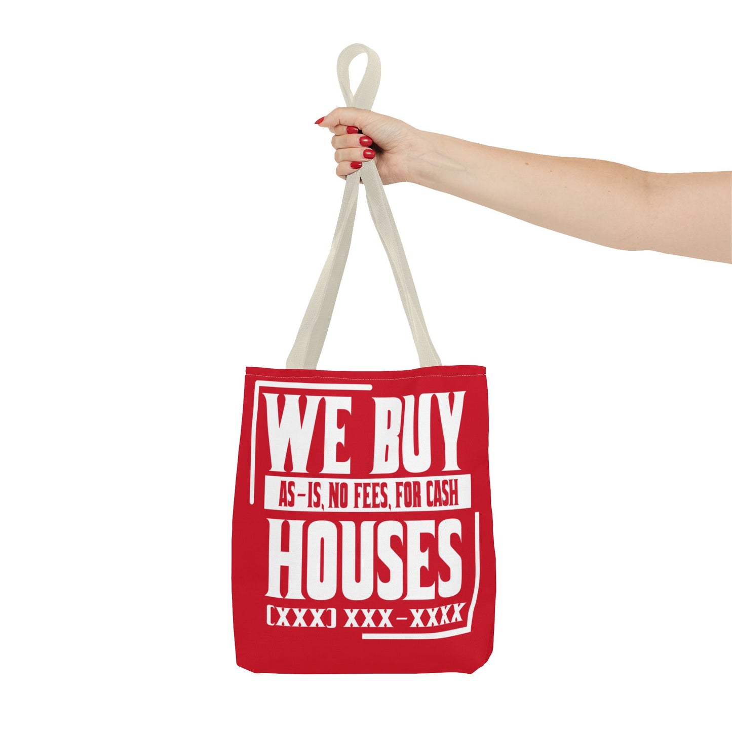 We Buy Houses As-Is, No Fees, For Cash Customized White and Red Tote Bag for Real Estate Investors