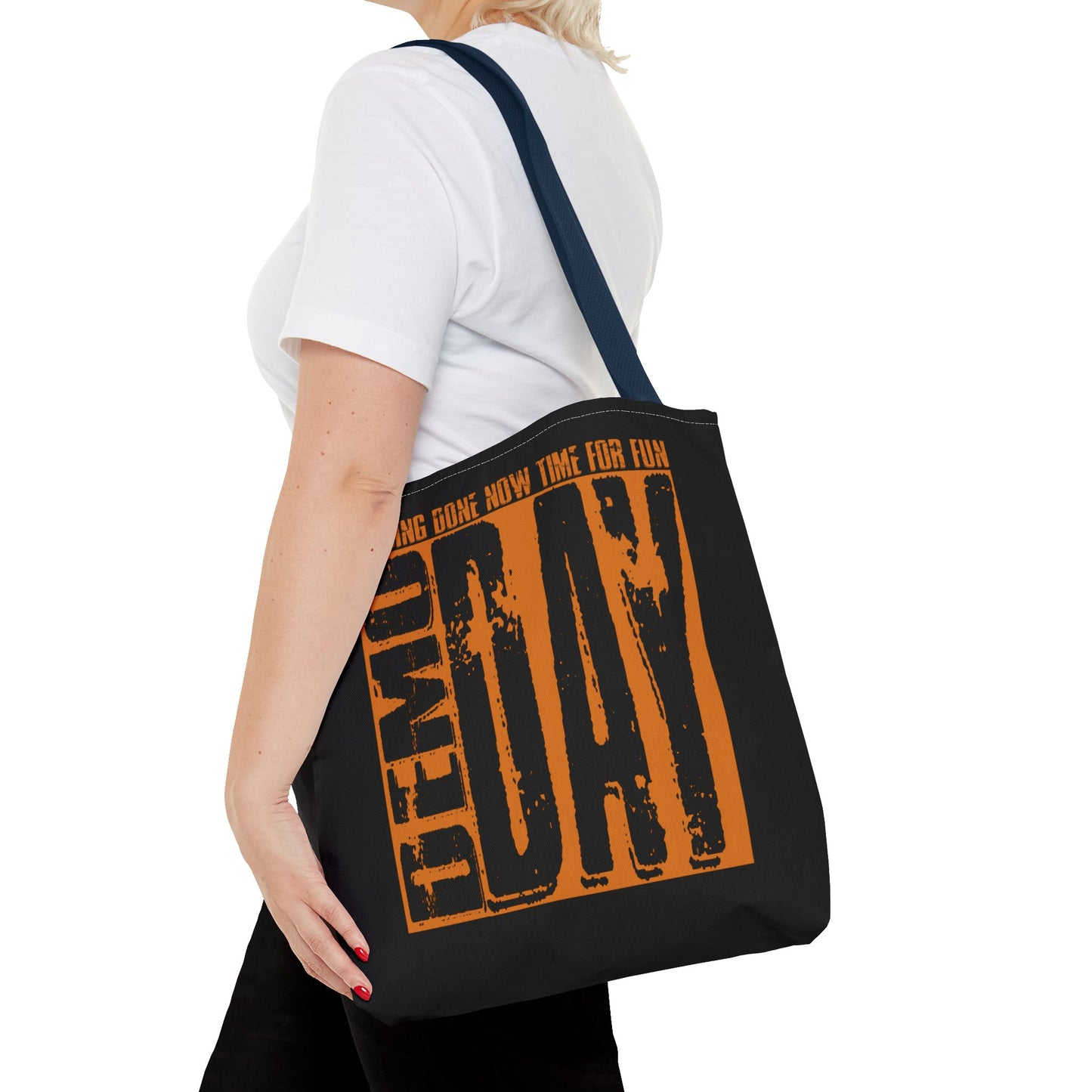 Demo Day Closing Done Now Time for Fun Lead Generation Two-Sided Black Tote Bag with Custom Phone Number