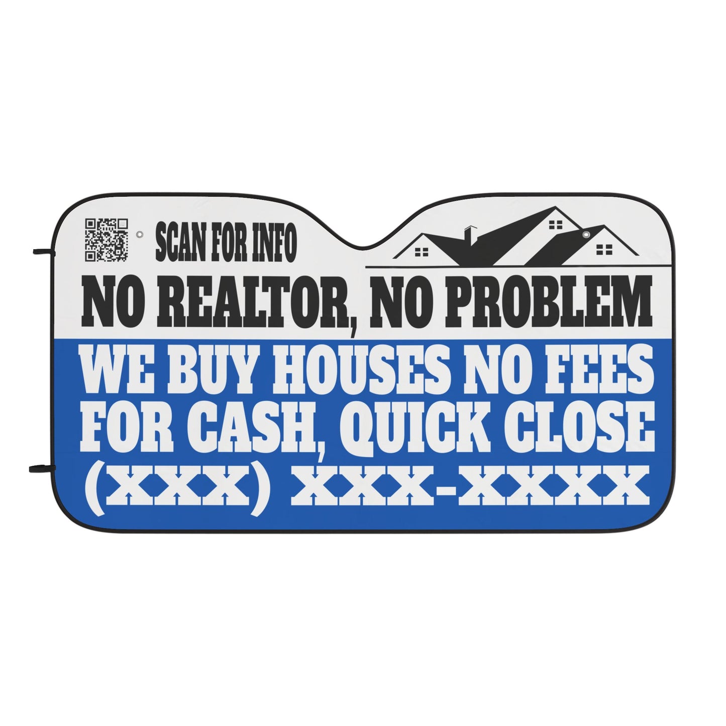 No Realtor No Problem We Buy Houses As-Is Hassle-Free For Cash Quick Close Personalized Car Sun Shades for Real Estate Investors Wholesalers