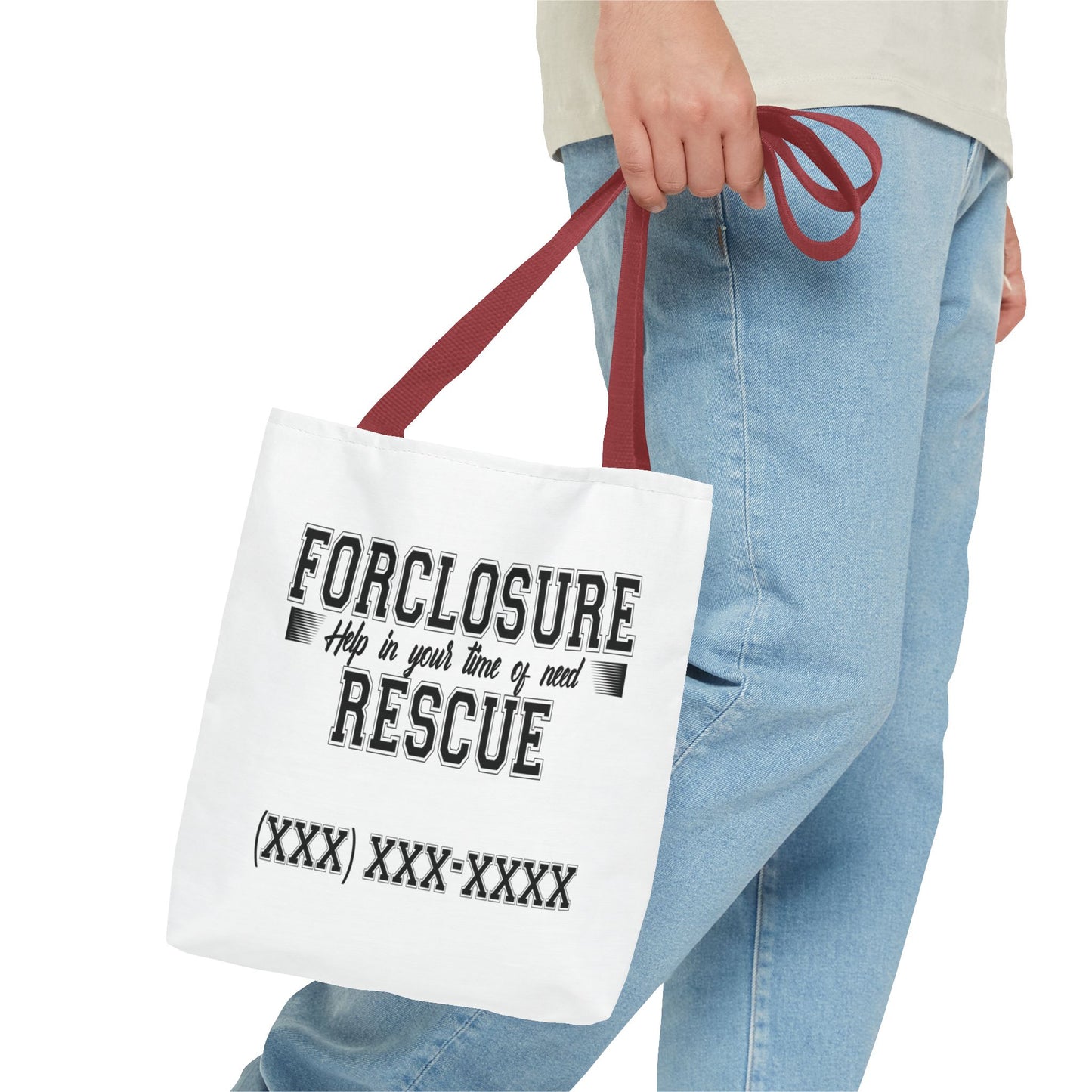 Foreclosure Rescue Real Estate Investor Two-Sided White Tote Bag with Custom Phone Number