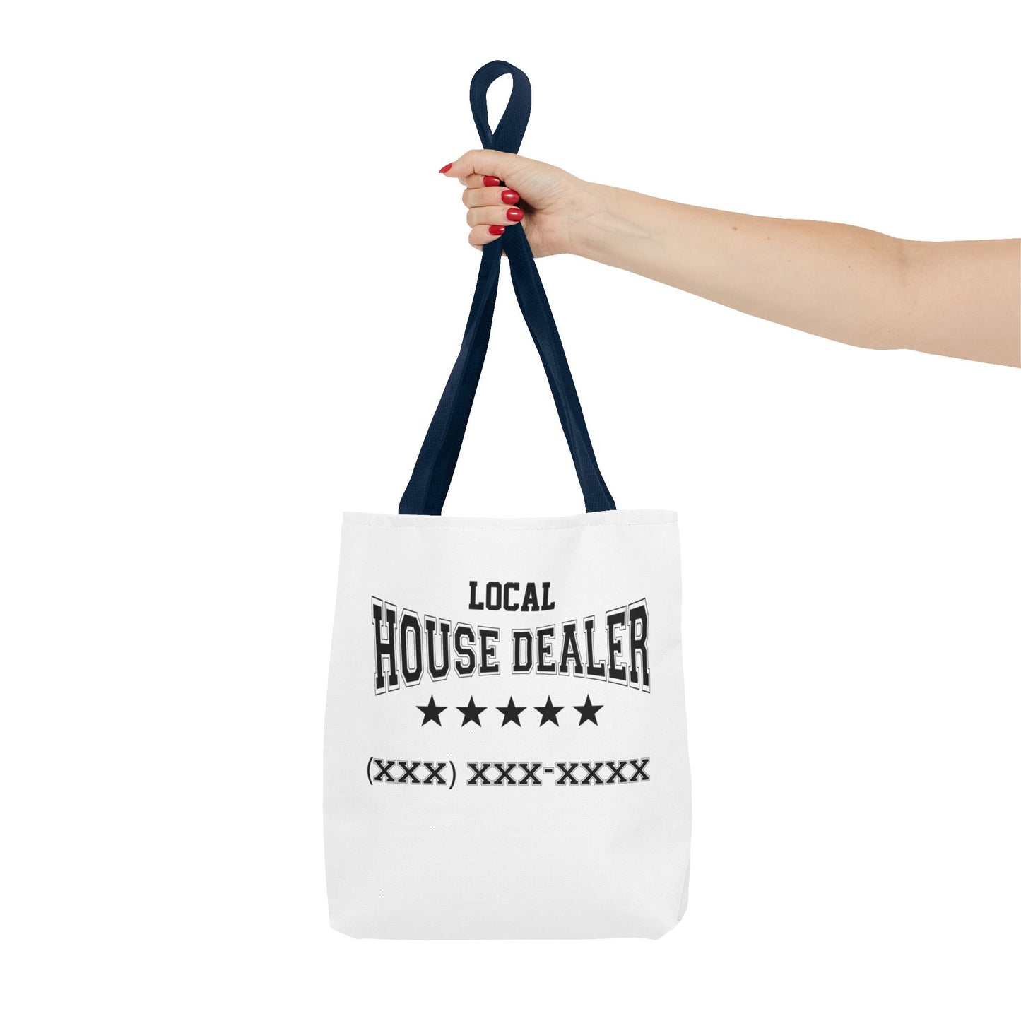 Local Five Star House Dealer Real Estate Investor Two-Sided White Tote Bag with Custom Phone Number