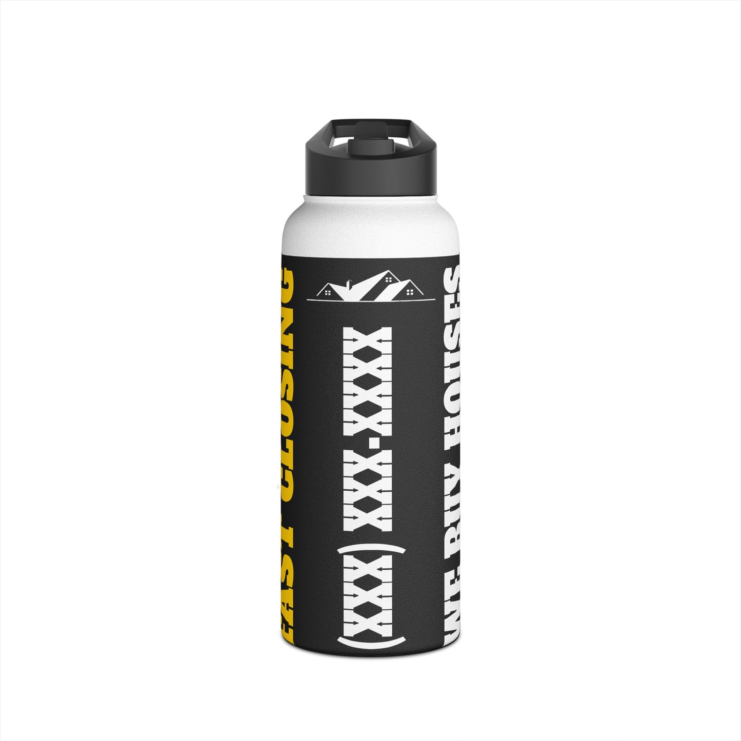 Don't Fix Your House Let Us Buy It Black and Yellow Stainless Steel Water Bottle, Standard Lid for Real Estate Investors, House Flippers and Wholesalers