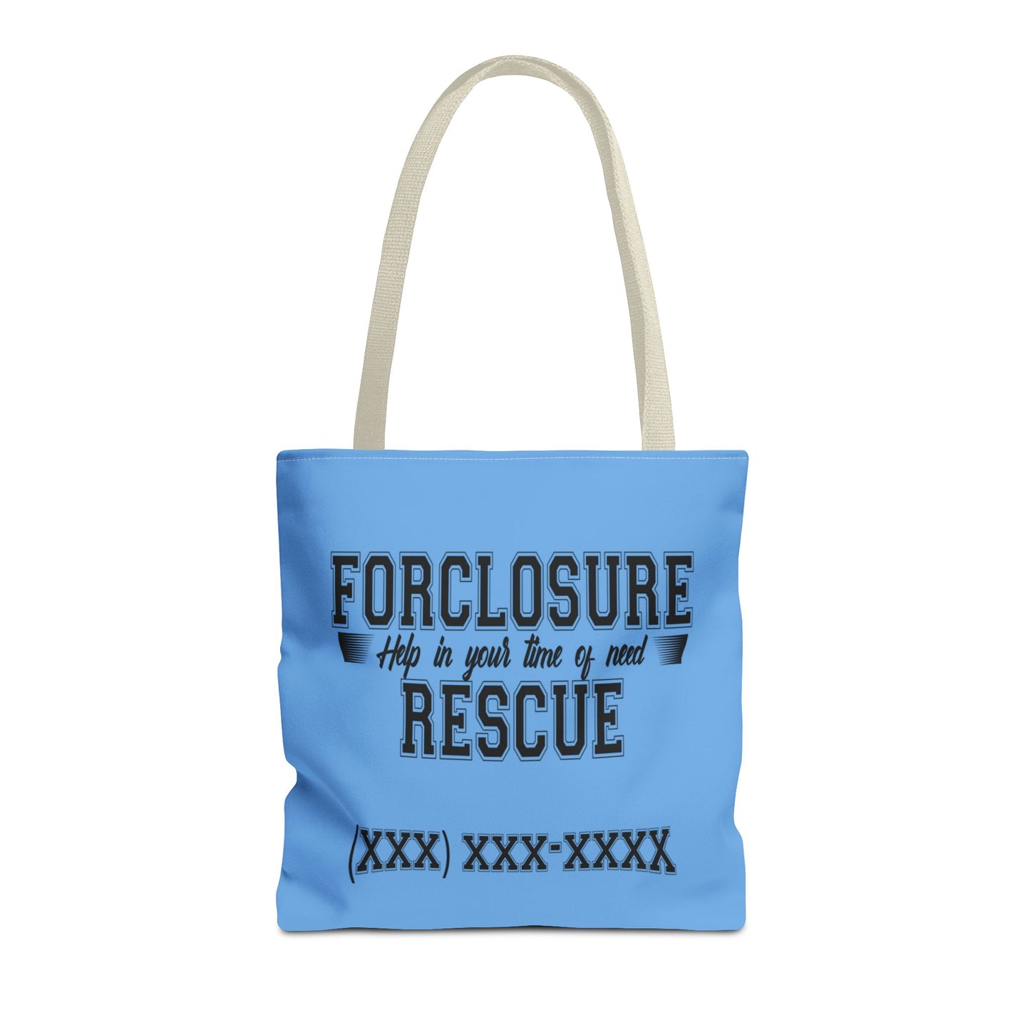 Foreclosure Rescue Real Estate Investor Two-Sided Blue Tote Bag with Custom Phone Number