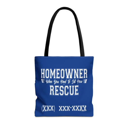 Homeowner Rescue Real Estate Investor Two-Sided Dark Blue Tote Bag with Custom Phone Number