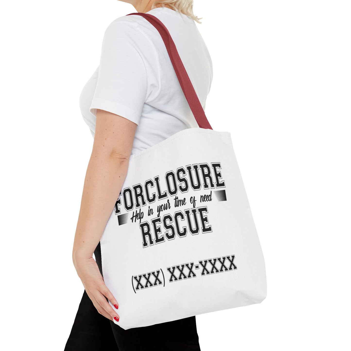 Foreclosure Rescue Real Estate Investor Two-Sided White Tote Bag with Custom Phone Number